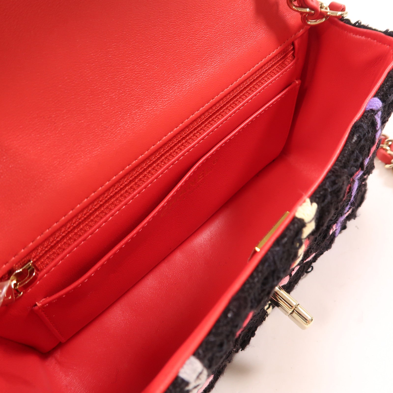 CHANEL 羊毛/粗花呢Mini Flap Bag金扣鏈帶肩背袋