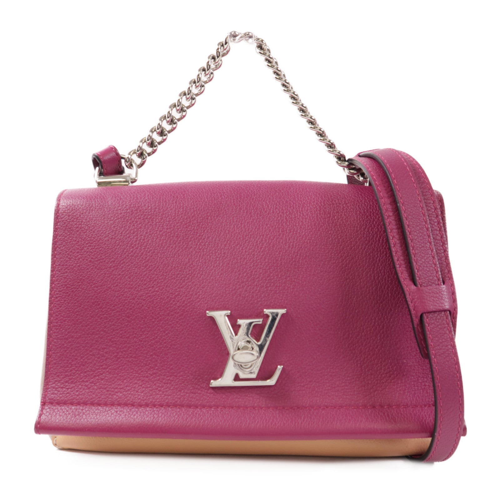 LOUIS VUITTON 牛皮皮革Lockme II BB銀扣鏈帶手挽肩背兩用袋