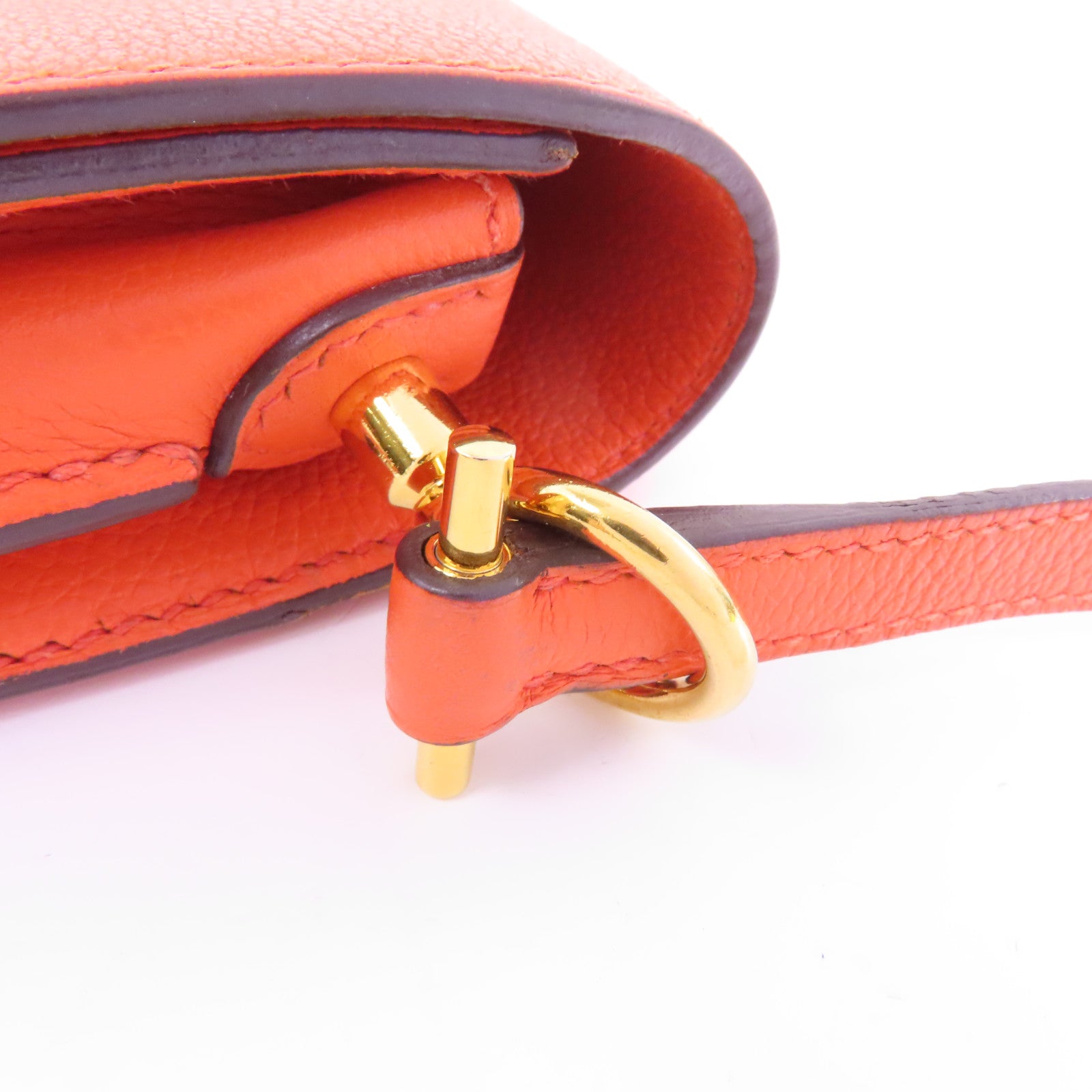 HERMES Evercolor皮革Mini Roulis金扣肩背袋Orange Poppy/橙色