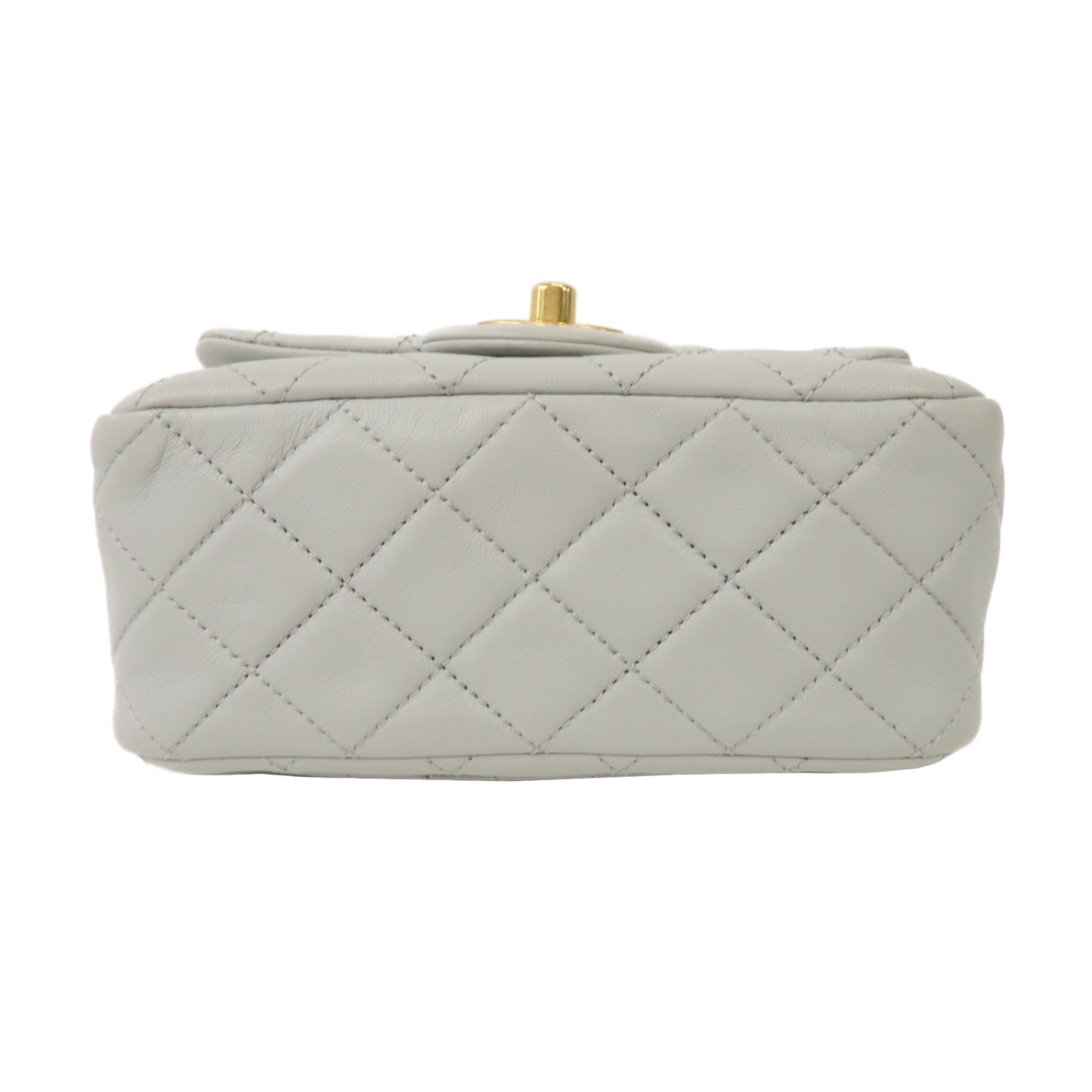 CHANEL 菱格羊皮皮革Gold Ball Mini Flap 17cm金扣鏈帶肩背袋淺灰色