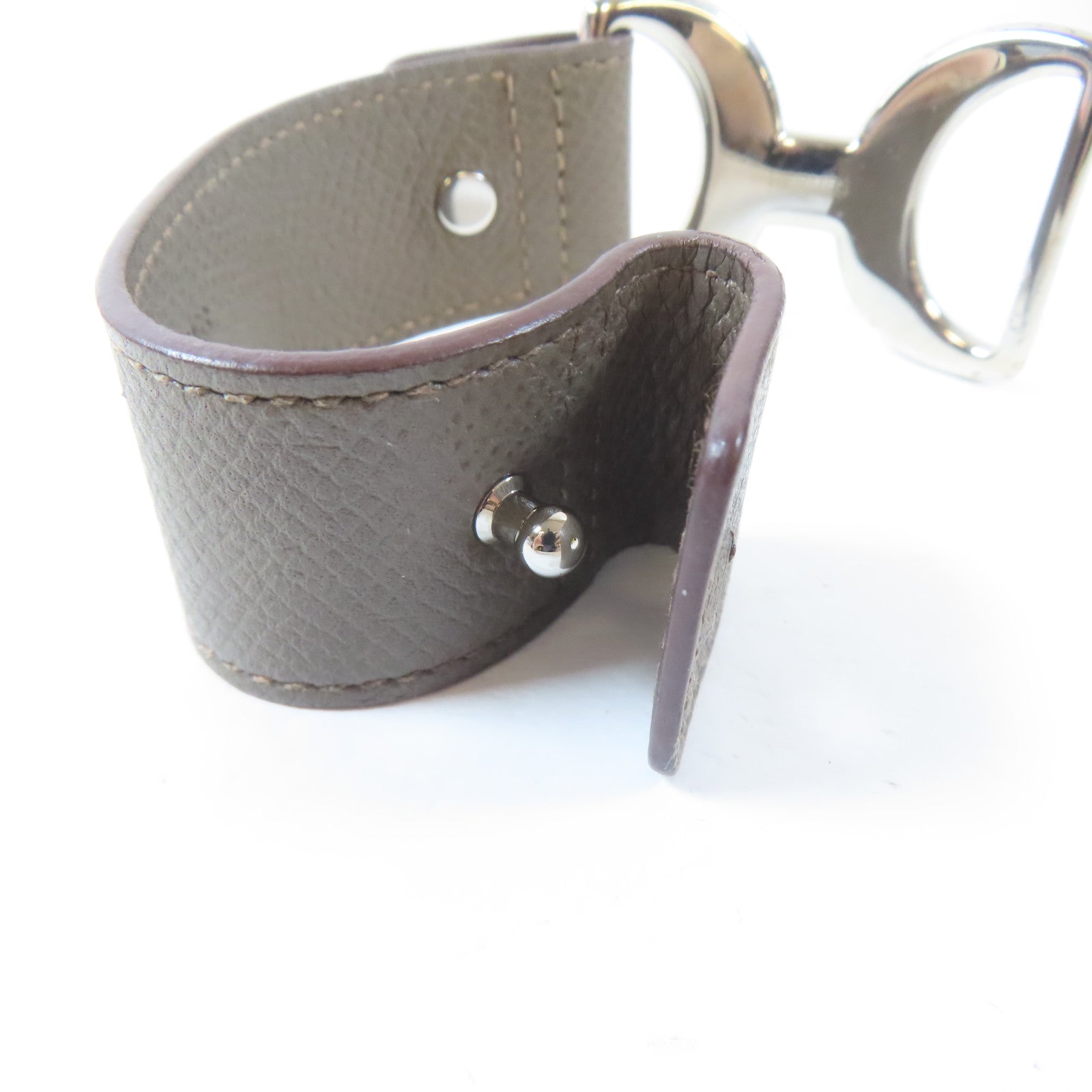 HERMES 【激減優惠】Epsom皮革/金屬Pavane Bracelet銀扣手鐲Etain/錫灰色Hermes#XS/#15cm