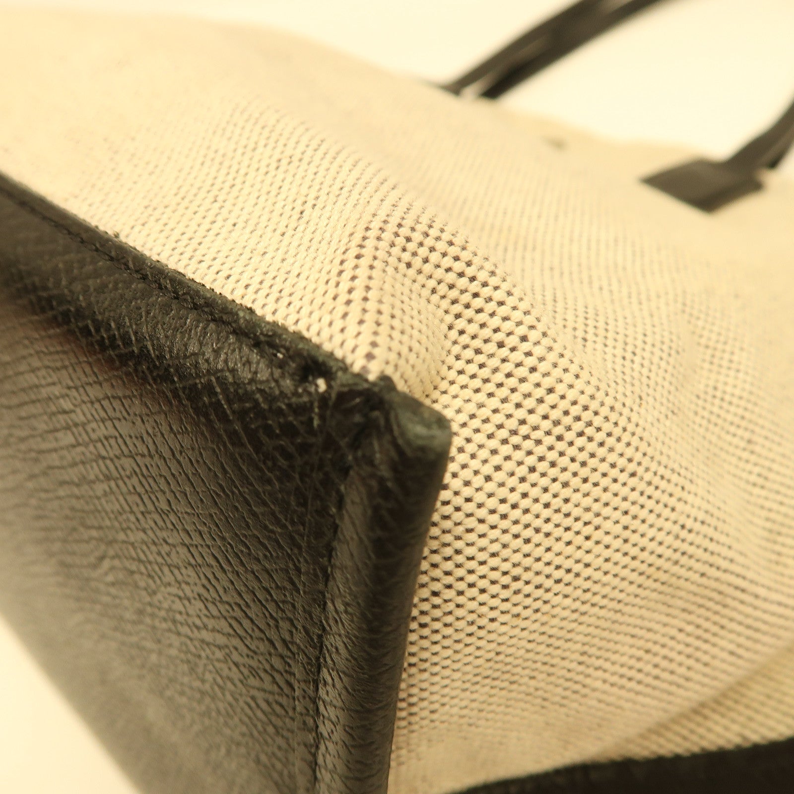 Longchamp 帆布Tote Bag銀扣手挽袋米色/黑色