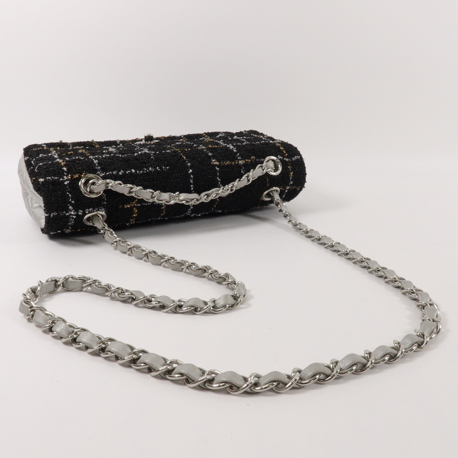 CHANEL Tweed/牛皮皮革Classic Flap Tweed鏈帶肩背袋