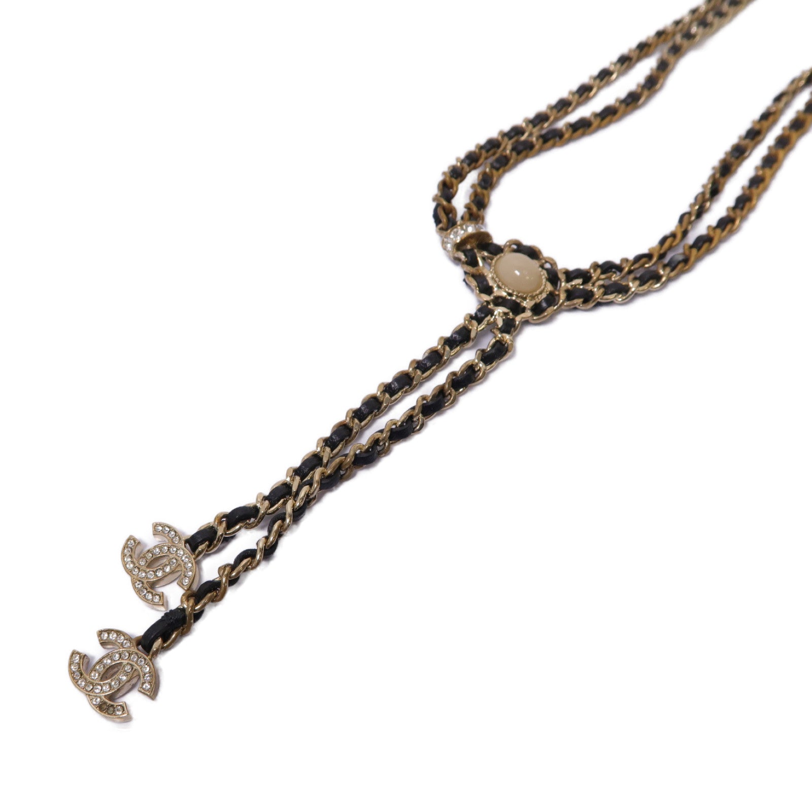 CHANEL 金屬Necklace項鍊黒色/金色