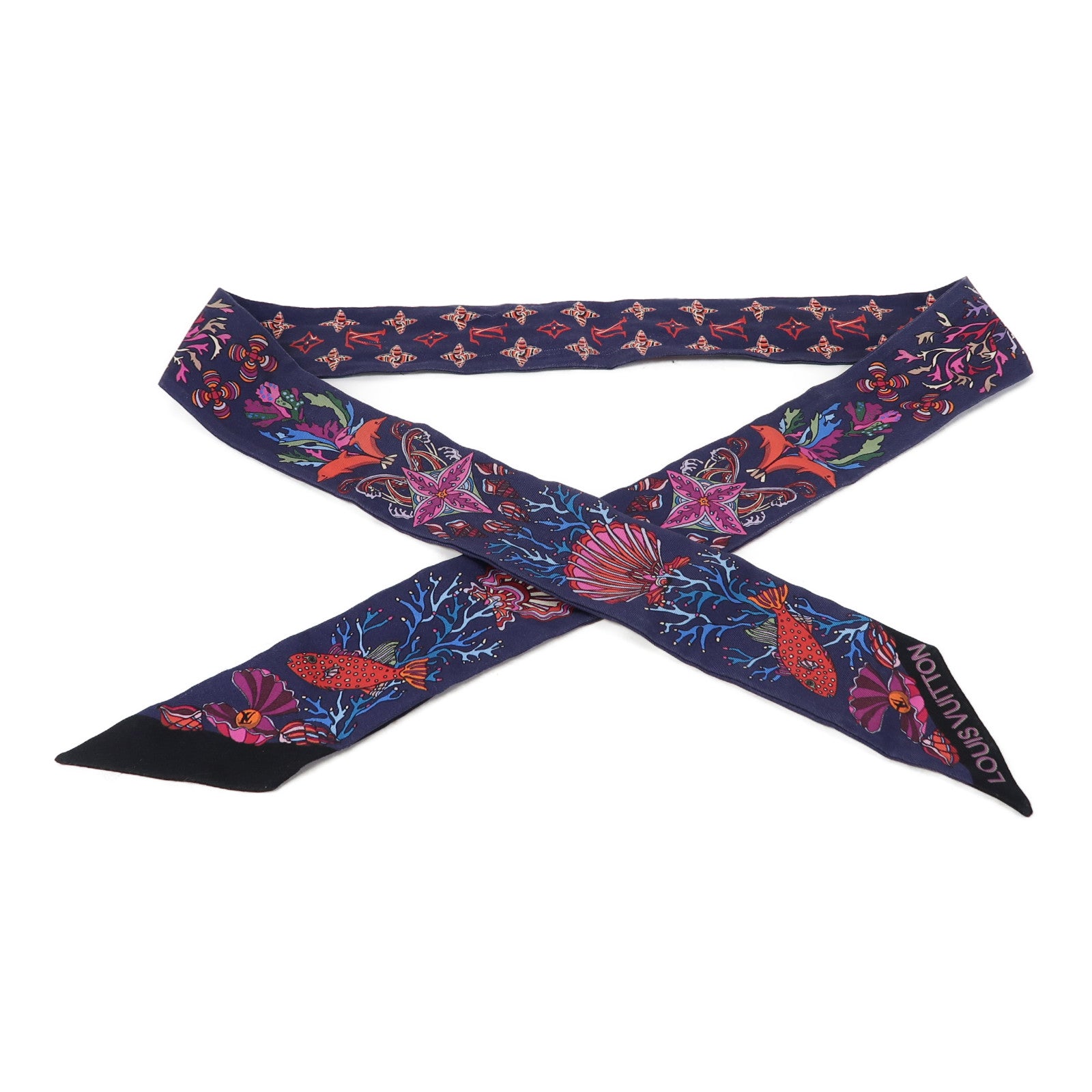 LOUIS VUITTON 絲質Sea Of Love BB Bandeau絲巾藍色/紅色