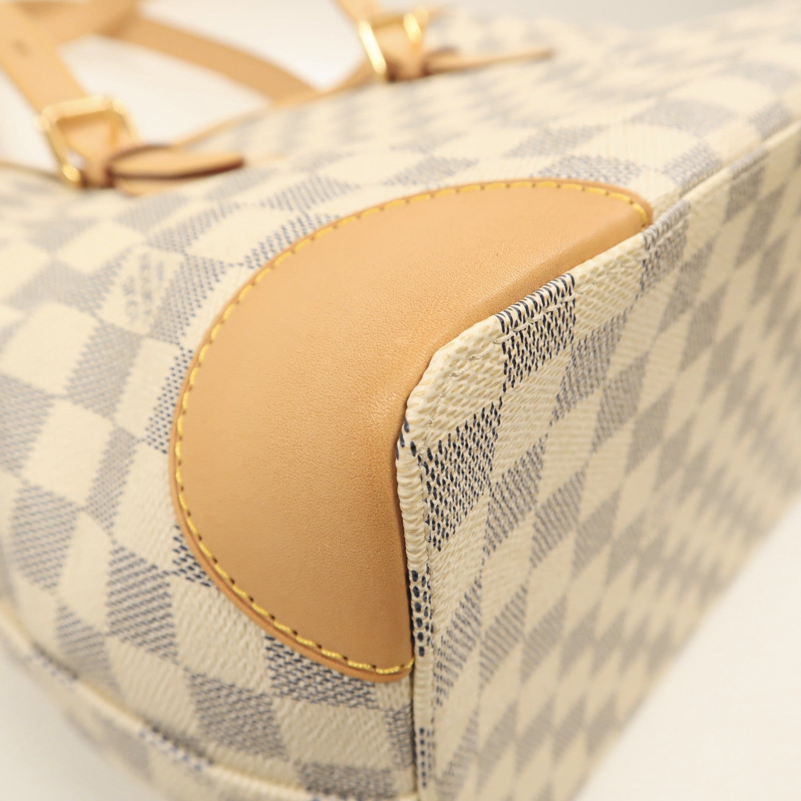 LOUIS VUITTON Damier Azur Hampstead MM金扣手挽袋白色