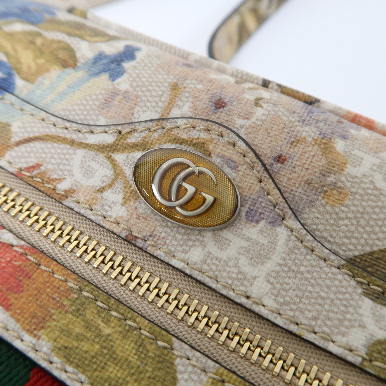 GUCCI 塗層帆布Ophidia金扣肩背袋卡其色