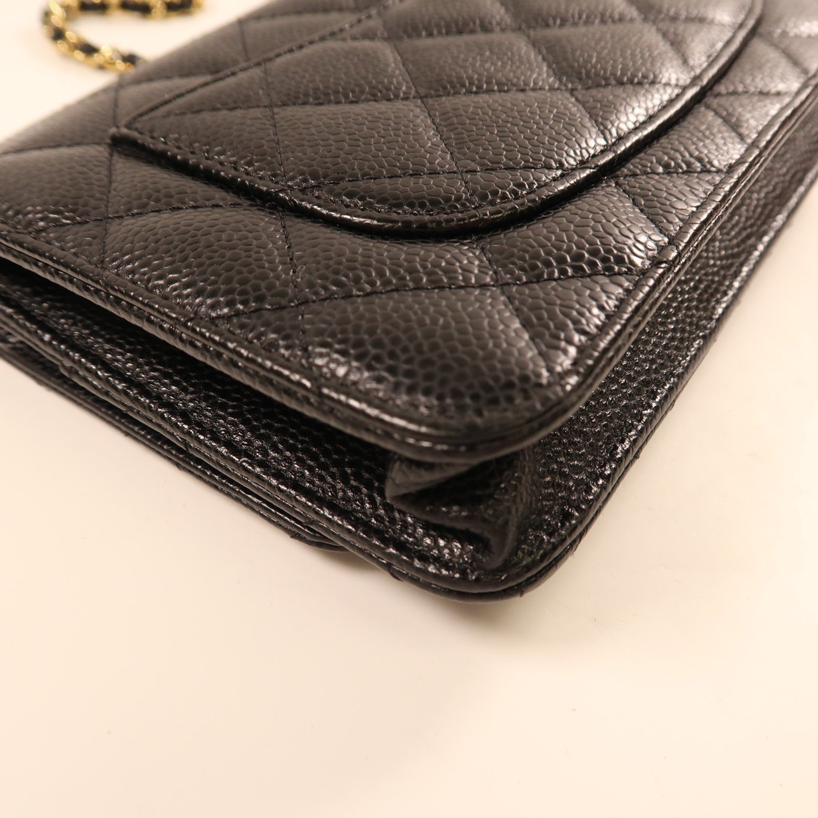 CHANEL 牛皮皮革Wallet On Chain金扣鏈帶肩背袋黑色