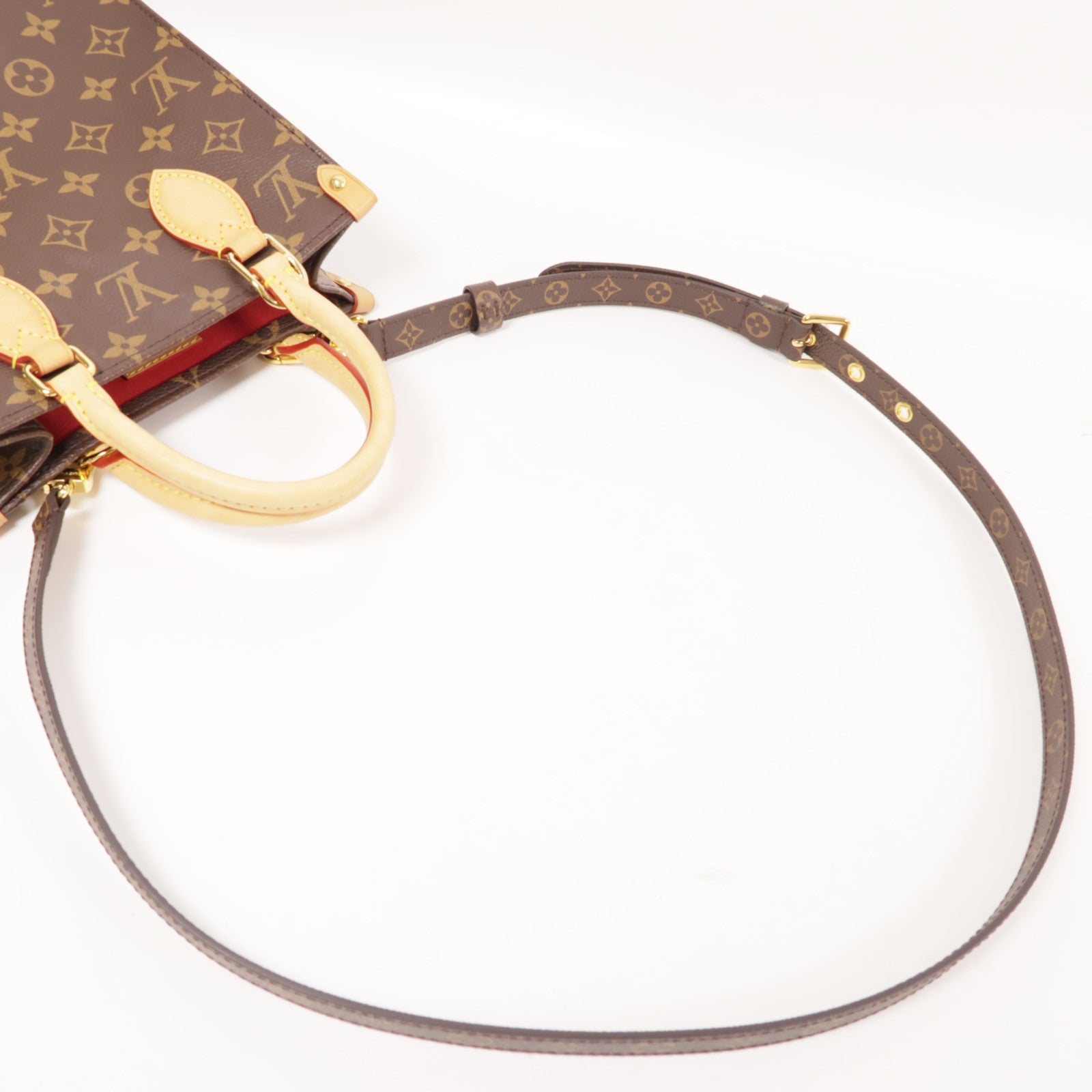 LOUIS VUITTON Monogram Sac Plat BB金扣手挽肩背兩用袋棕色