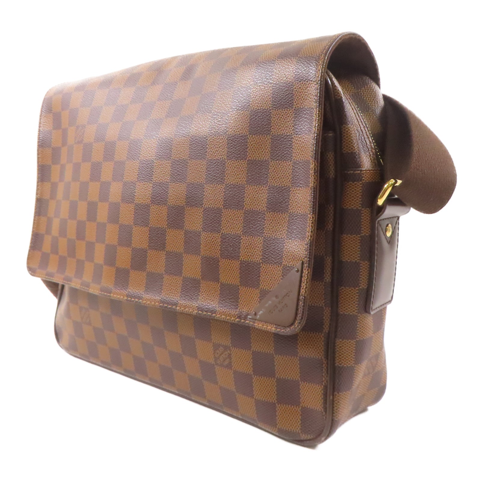LOUIS VUITTON Damier Shelton MM金扣肩背袋棕色