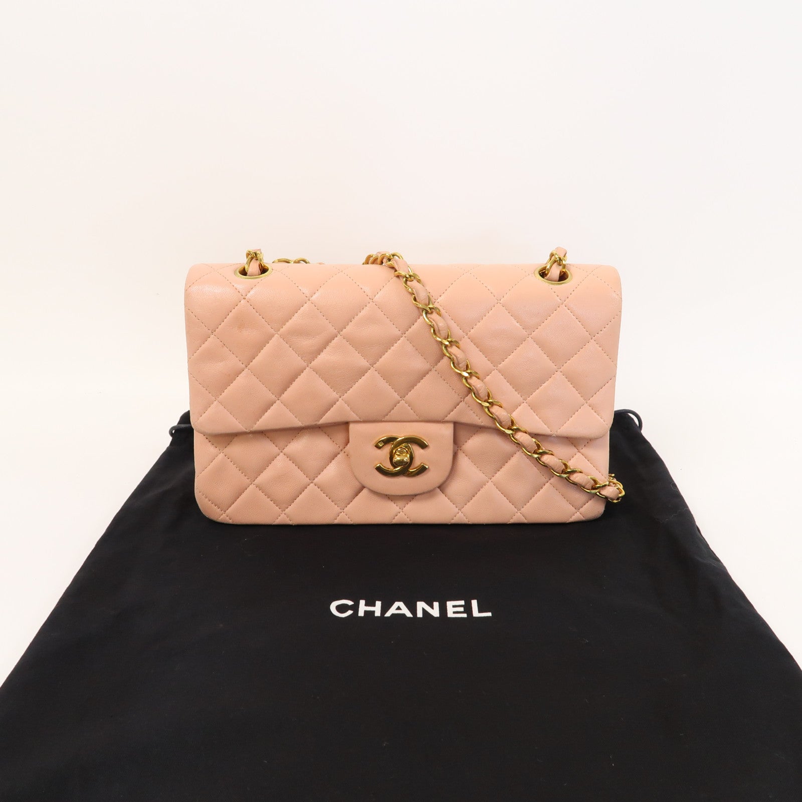CHANEL 【激減優惠】菱格羊皮皮革Chain Shoulder金扣鏈帶肩背袋粉紅色