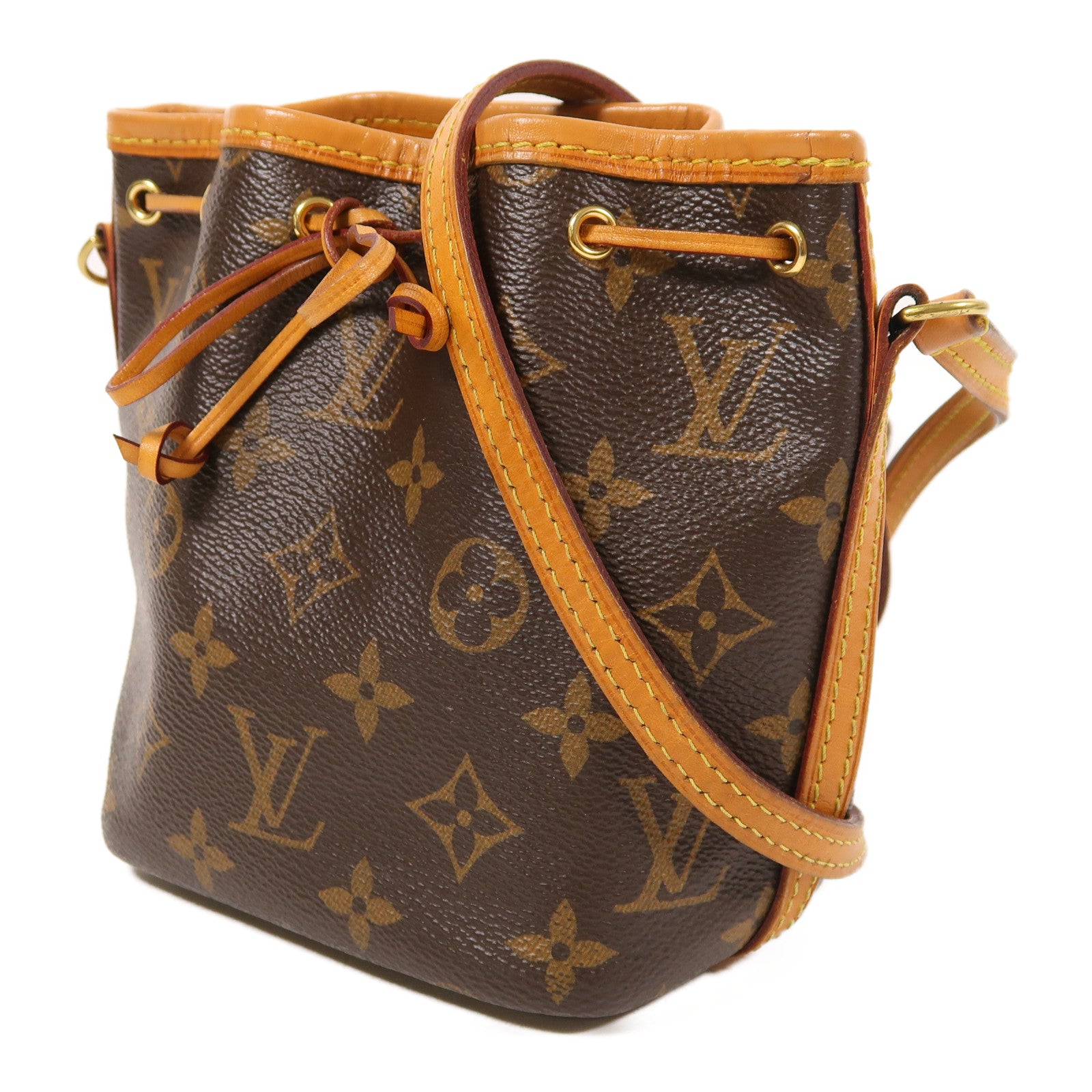 LOUIS VUITTON Monogram Nano Noe金扣肩背袋棕色