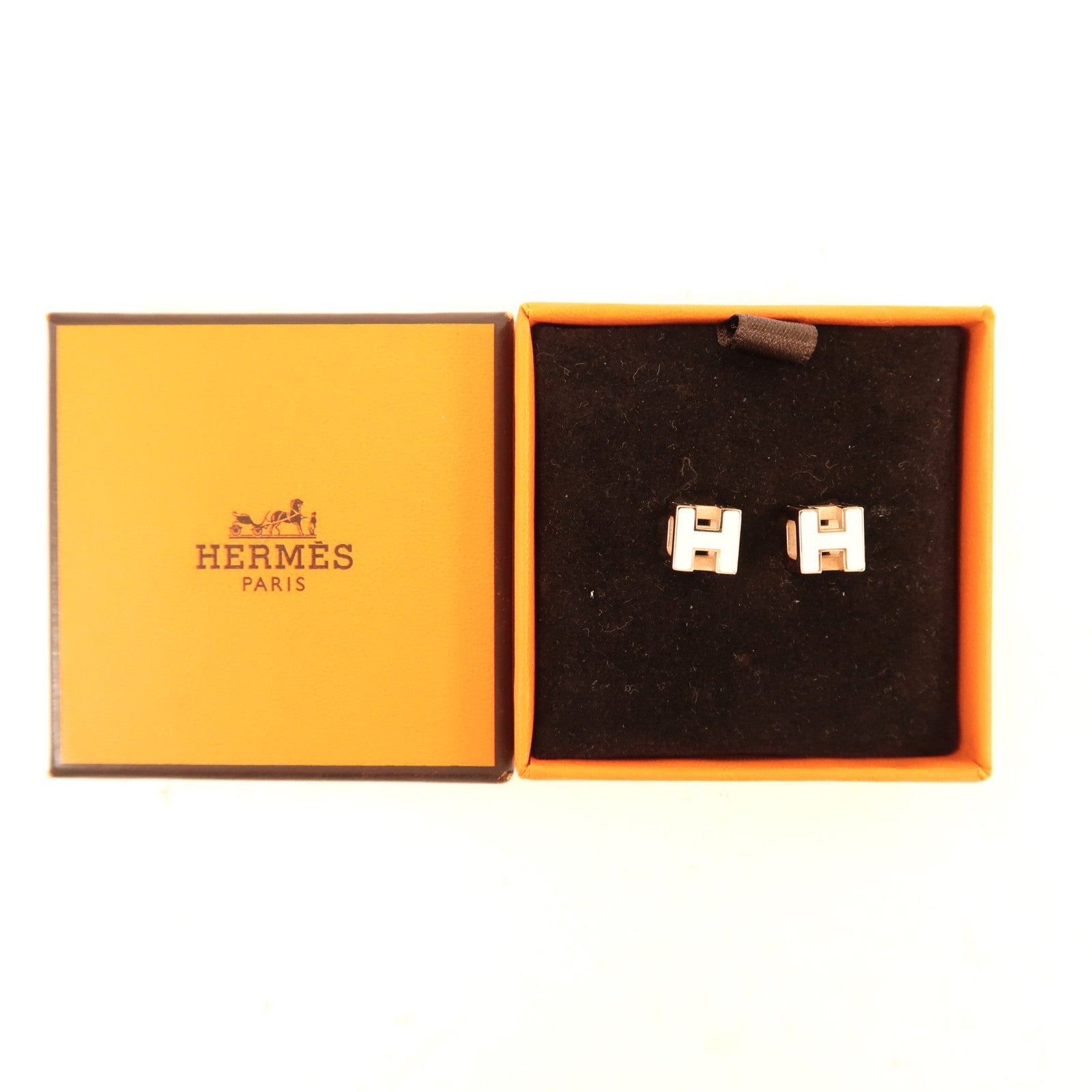 HERMES 金屬H Cube耳環白色/金色