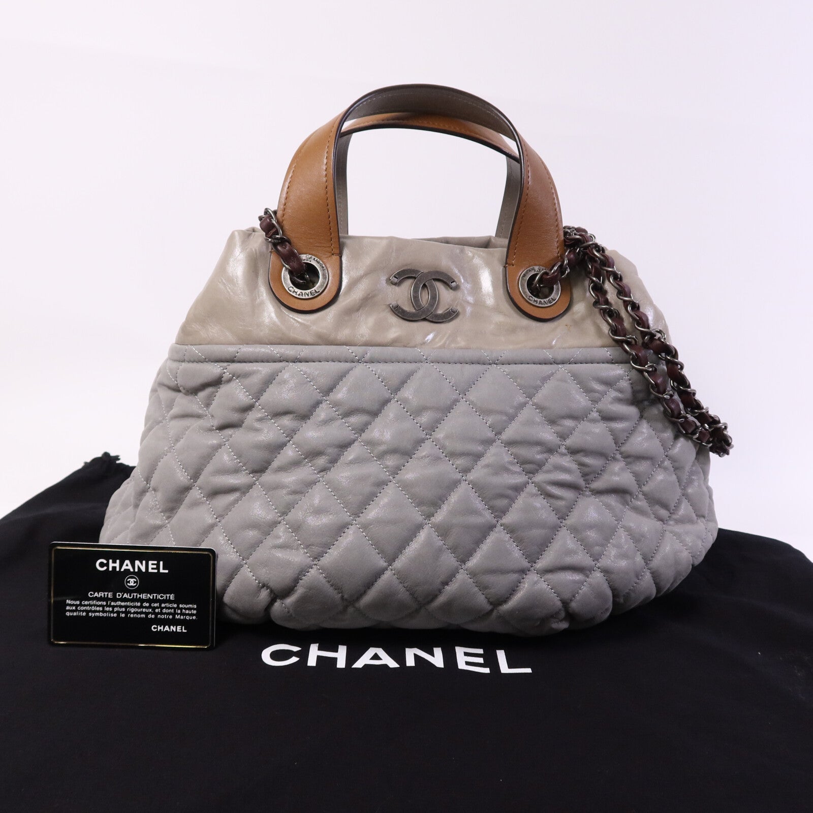 CHANEL 牛皮皮革In The Mix Chain Shoulder Tote銀扣鏈帶手挽肩背兩用袋