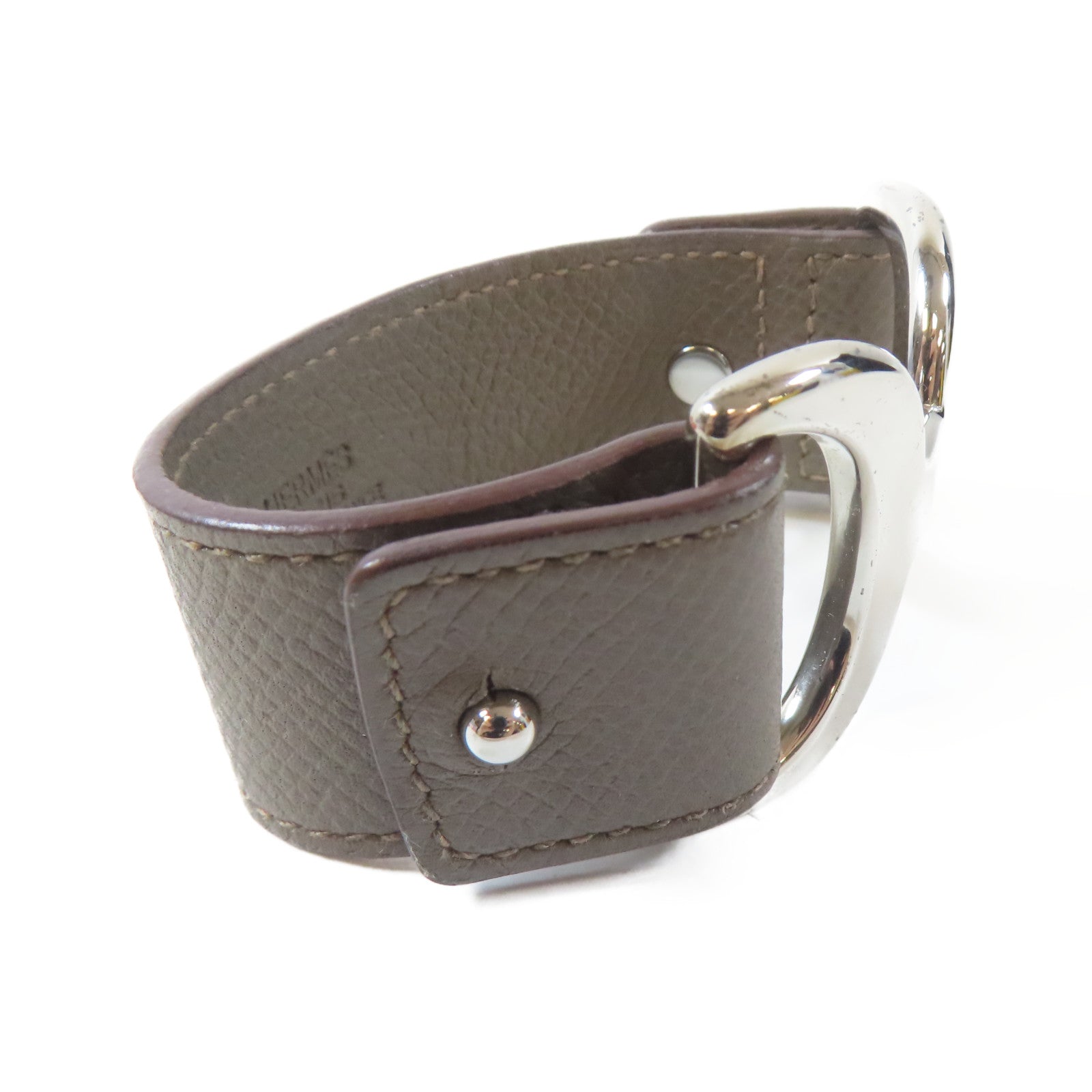 HERMES 【激減優惠】Epsom皮革/金屬Pavane Bracelet銀扣手鐲Etain/錫灰色Hermes#XS/#15cm