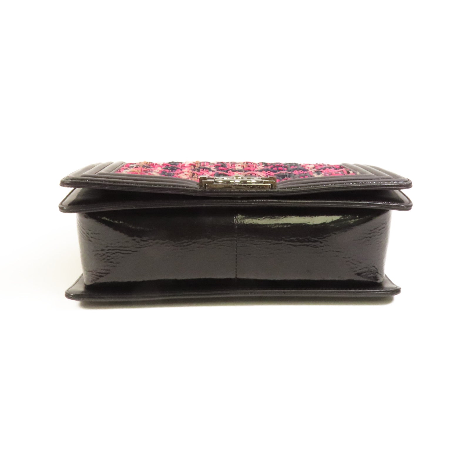 CHANEL 【激減優惠】Tweed/牛皮皮革Boy 25銀扣鏈帶肩背袋
