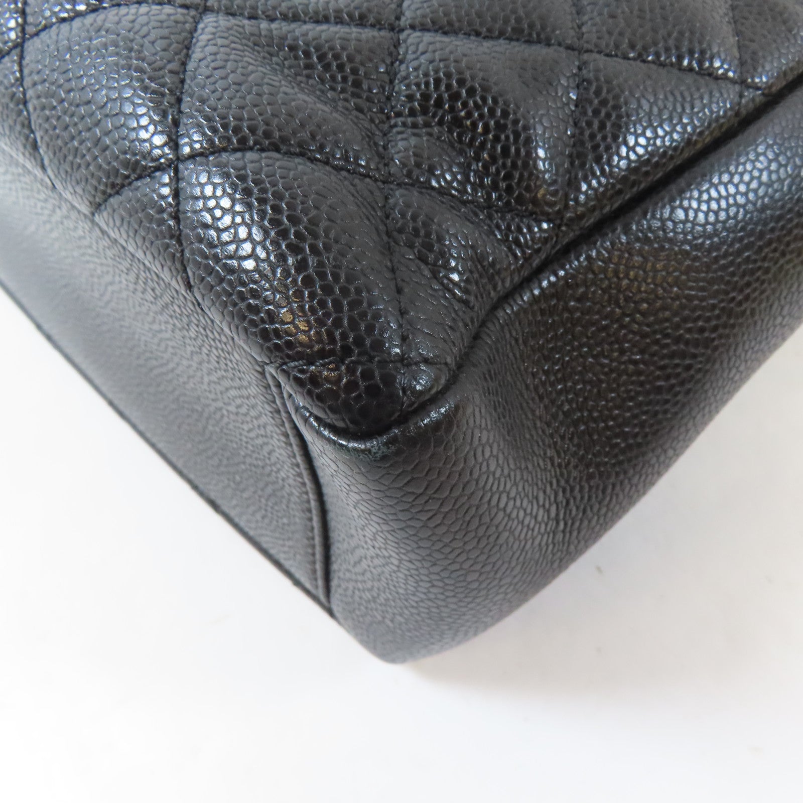 CHANEL 菱格Caviar皮革PST Petite Shopping Tote Bag金扣鏈帶肩背袋黑色