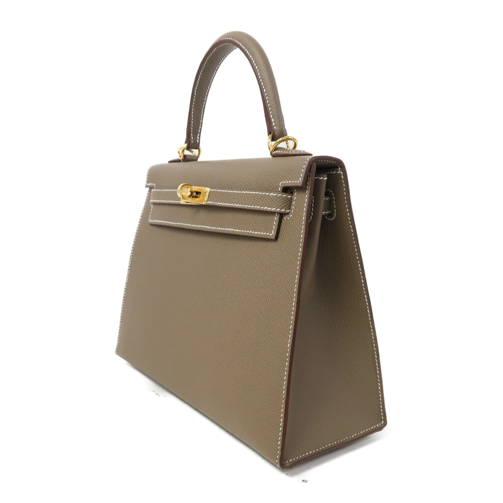 HERMES Epsom皮革Kelly 25金扣手挽肩背兩用袋大象灰色