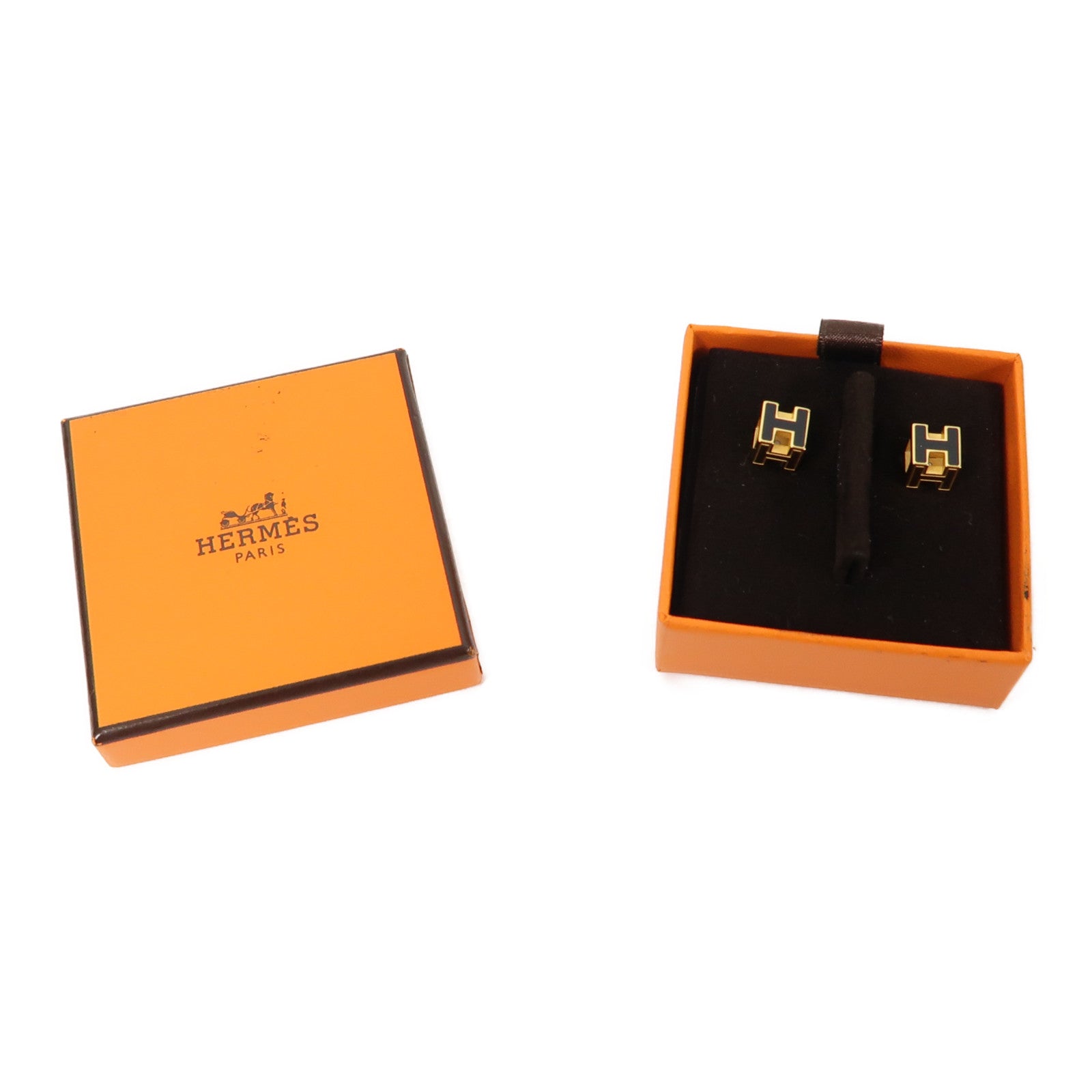 HERMES 金屬Cage D'H Earrings耳環黑色/金色