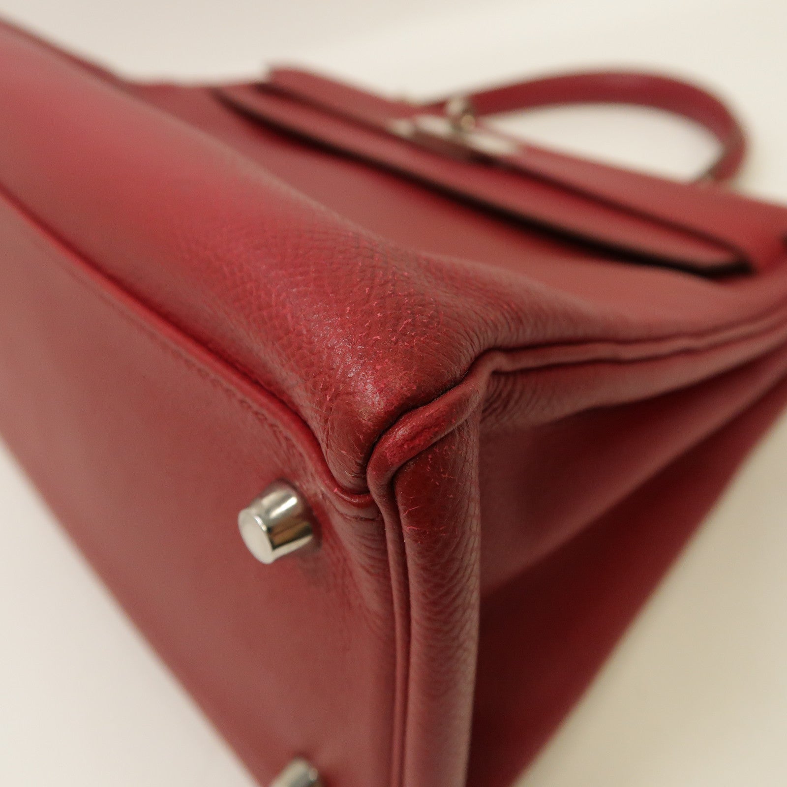 HERMES 【激減優惠】Epsom皮革Kelly 32銀扣手挽肩背兩用袋Ruby/紅色