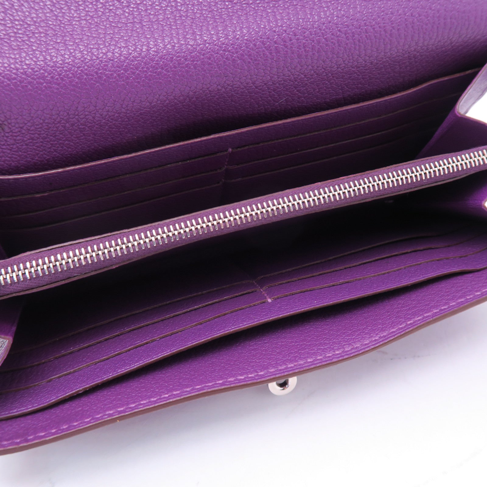 HERMES 【激減優惠】Chevre皮革Kelly Long Wallet銀扣長錢包鱷魚紫色