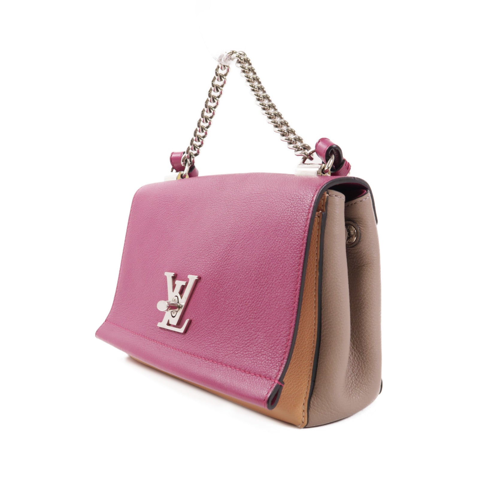 LOUIS VUITTON 牛皮皮革Lockme II BB銀扣鏈帶手挽肩背兩用袋