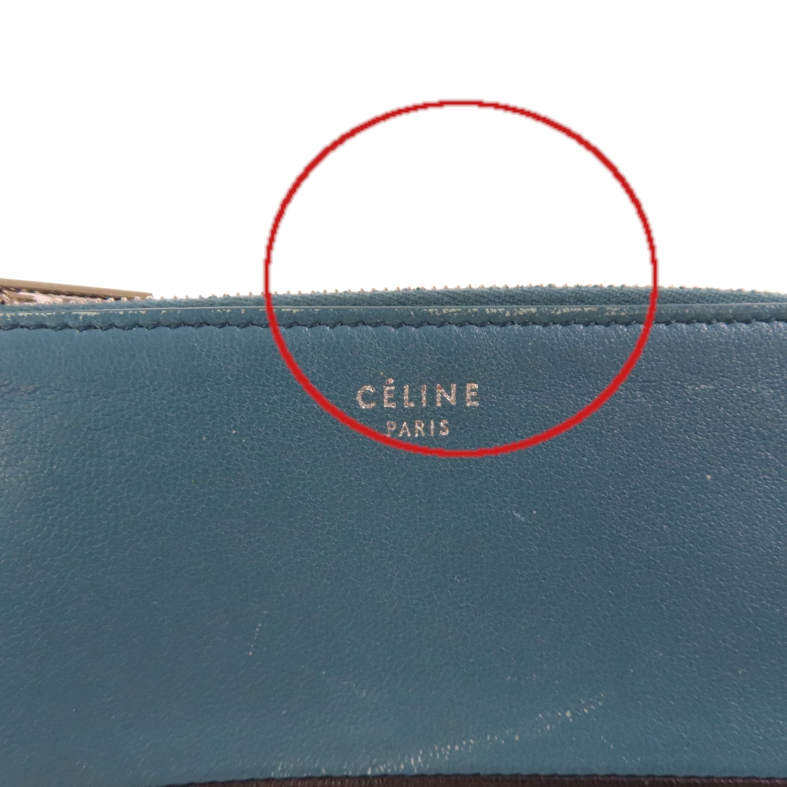CELINE 羊皮皮革Coins Case零錢包黑色/藍綠色