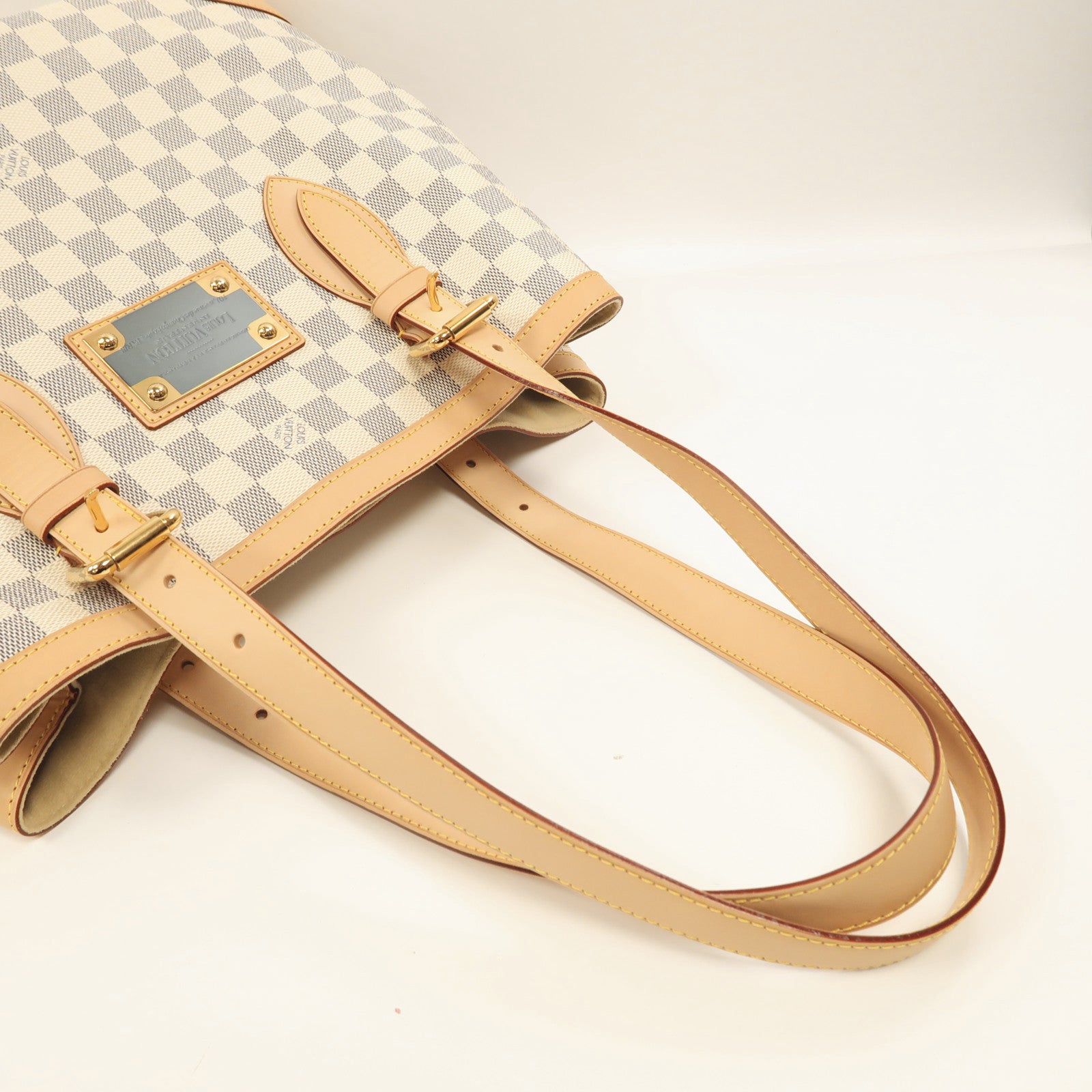 LOUIS VUITTON Damier Azur Hampstead MM金扣手挽袋白色