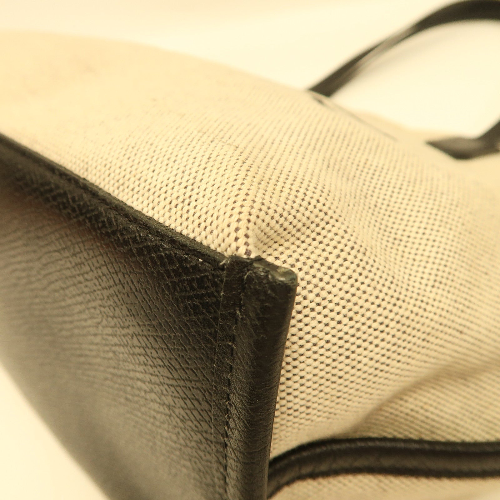 Longchamp 帆布Tote Bag銀扣手挽袋米色/黑色