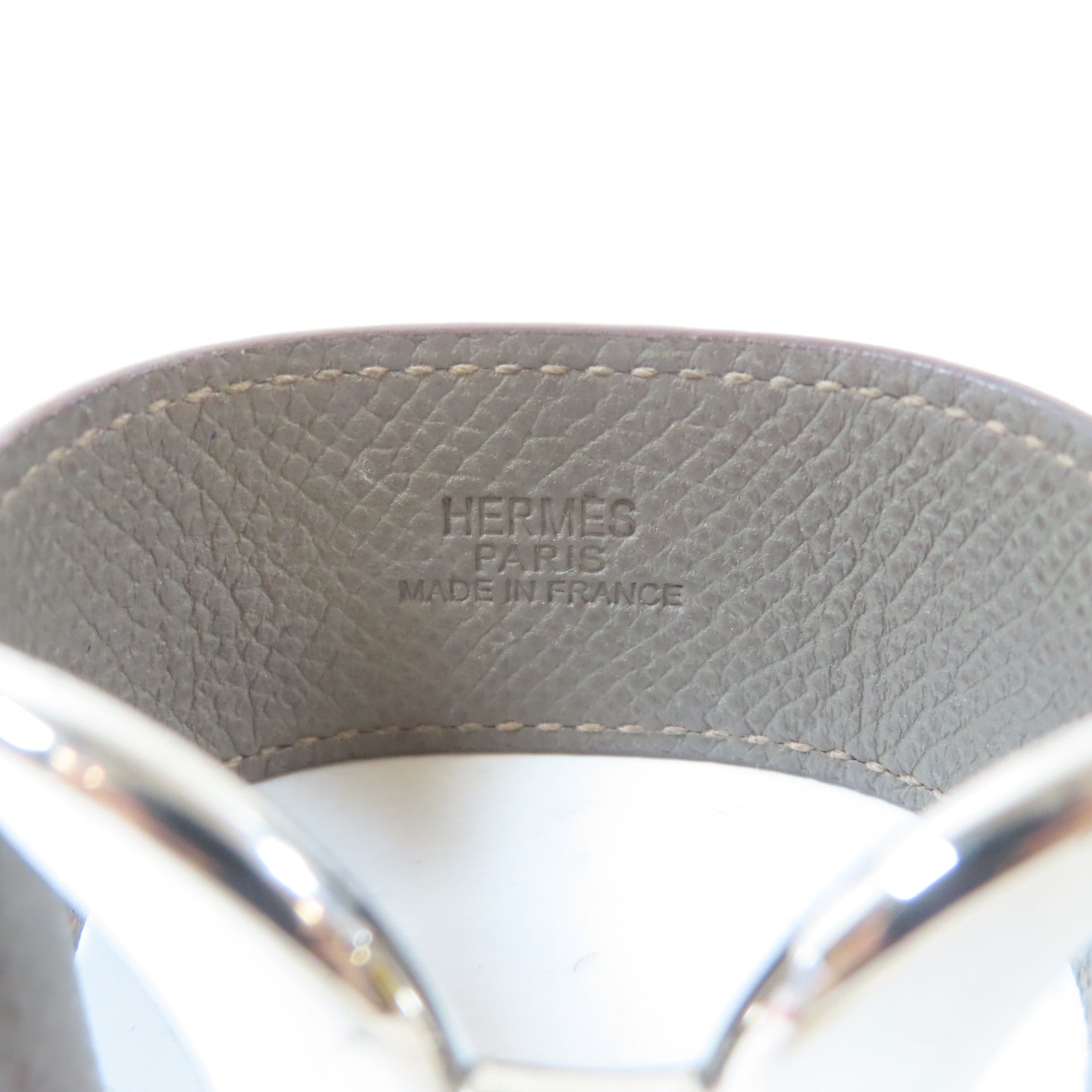 HERMES 【激減優惠】Epsom皮革/金屬Pavane Bracelet銀扣手鐲Etain/錫灰色Hermes#XS/#15cm