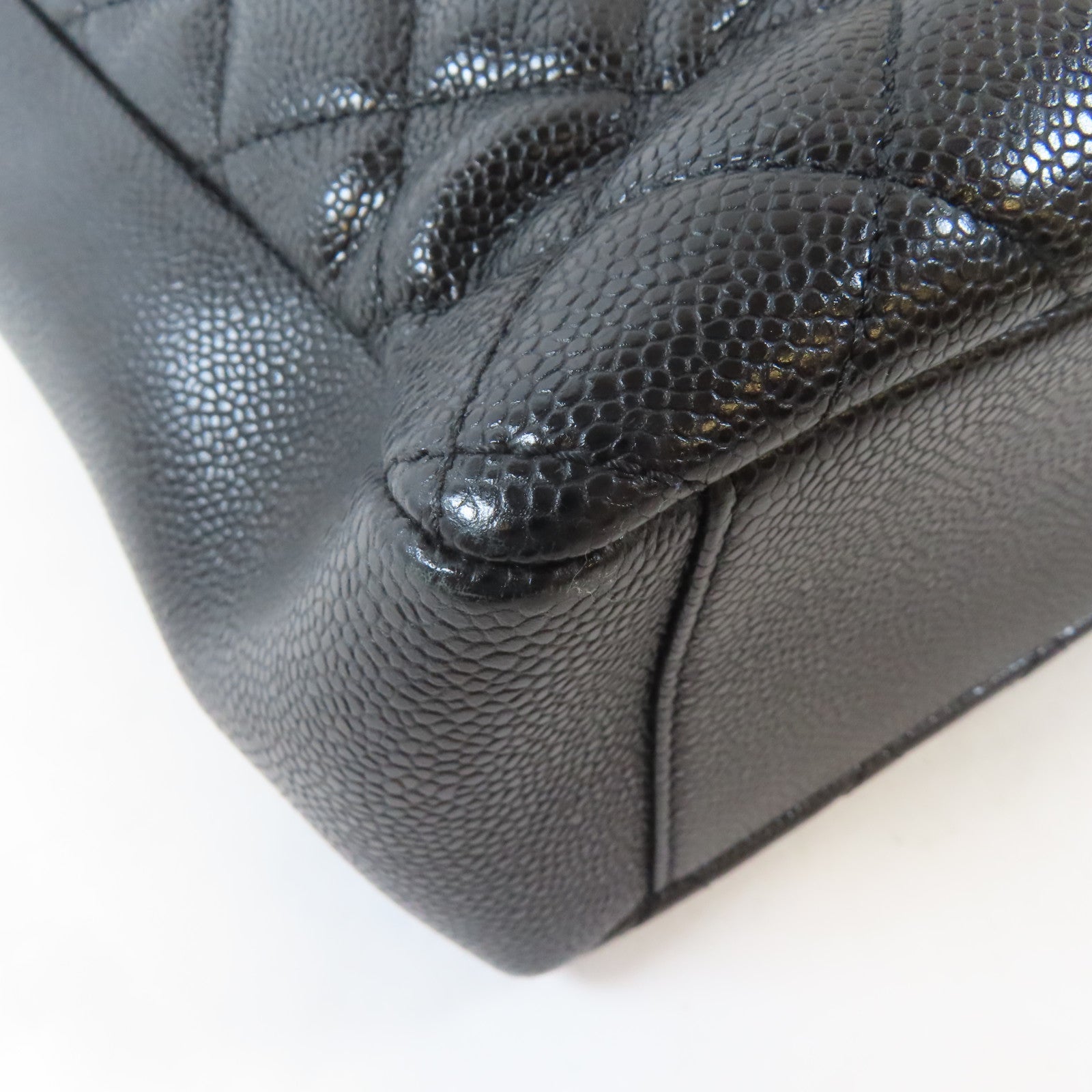 CHANEL 菱格Caviar皮革PST Petite Shopping Tote Bag金扣鏈帶肩背袋黑色