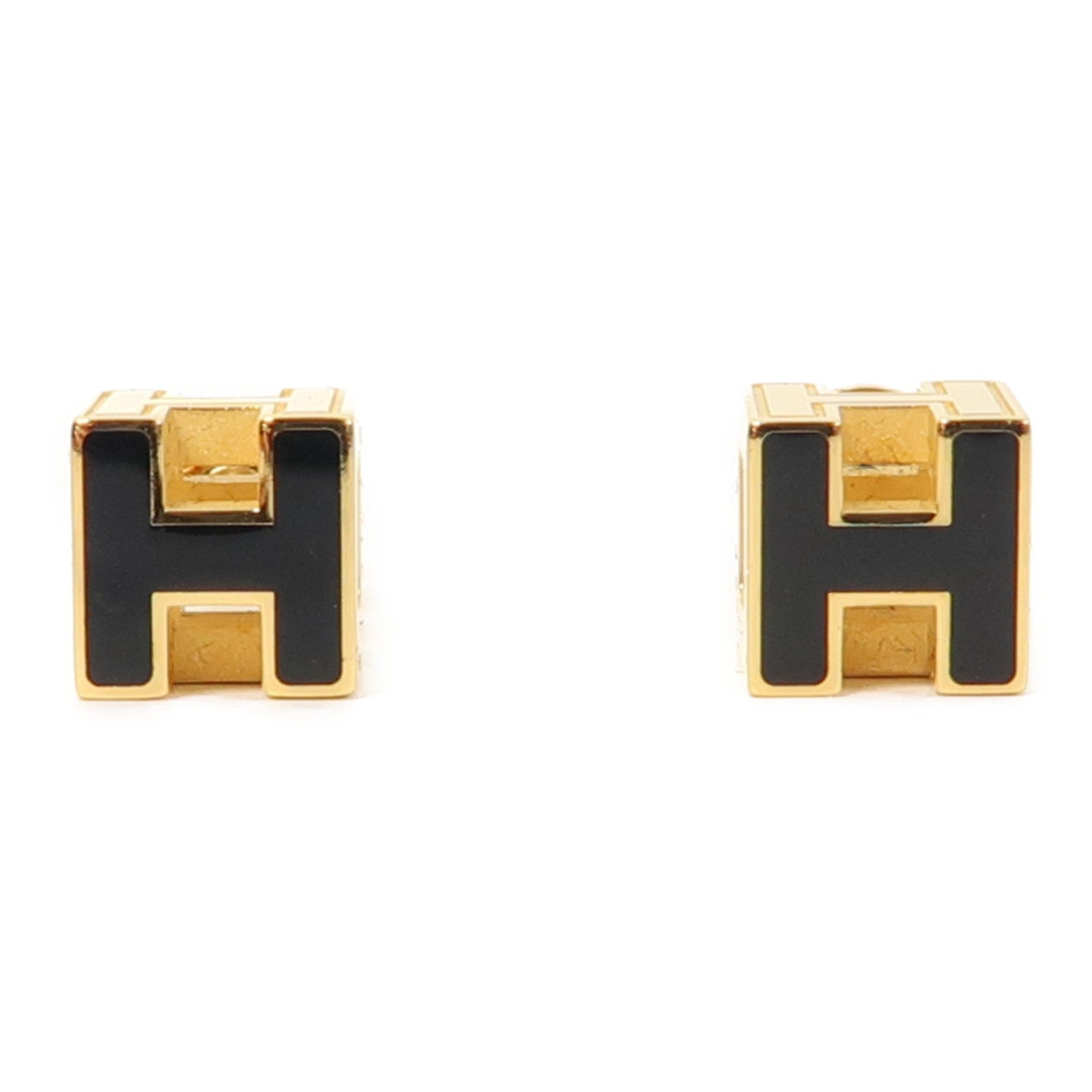 HERMES 金屬Cage D'H Earrings耳環黑色/金色