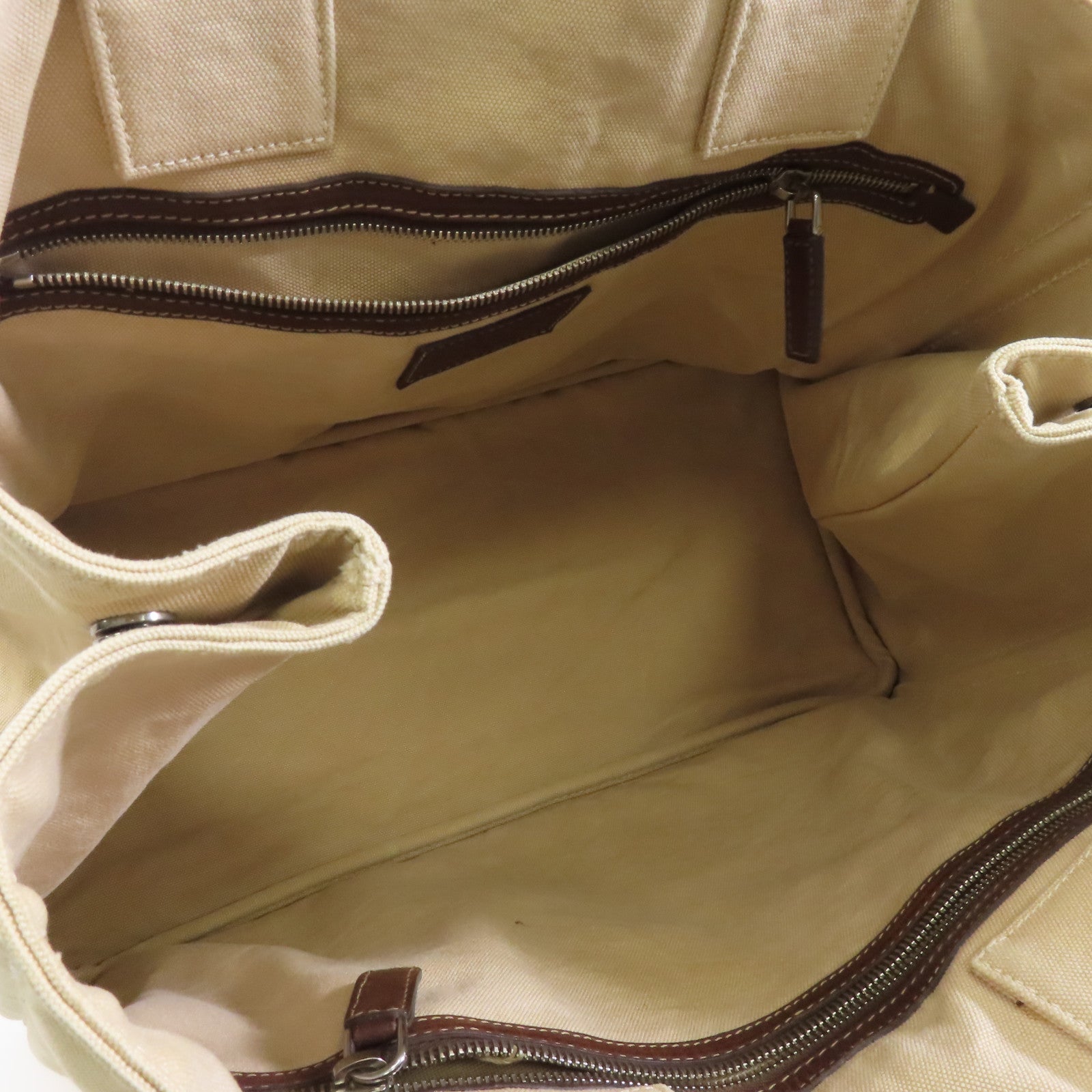 PRADA 帆布Tote Bag銀扣手挽袋米色
