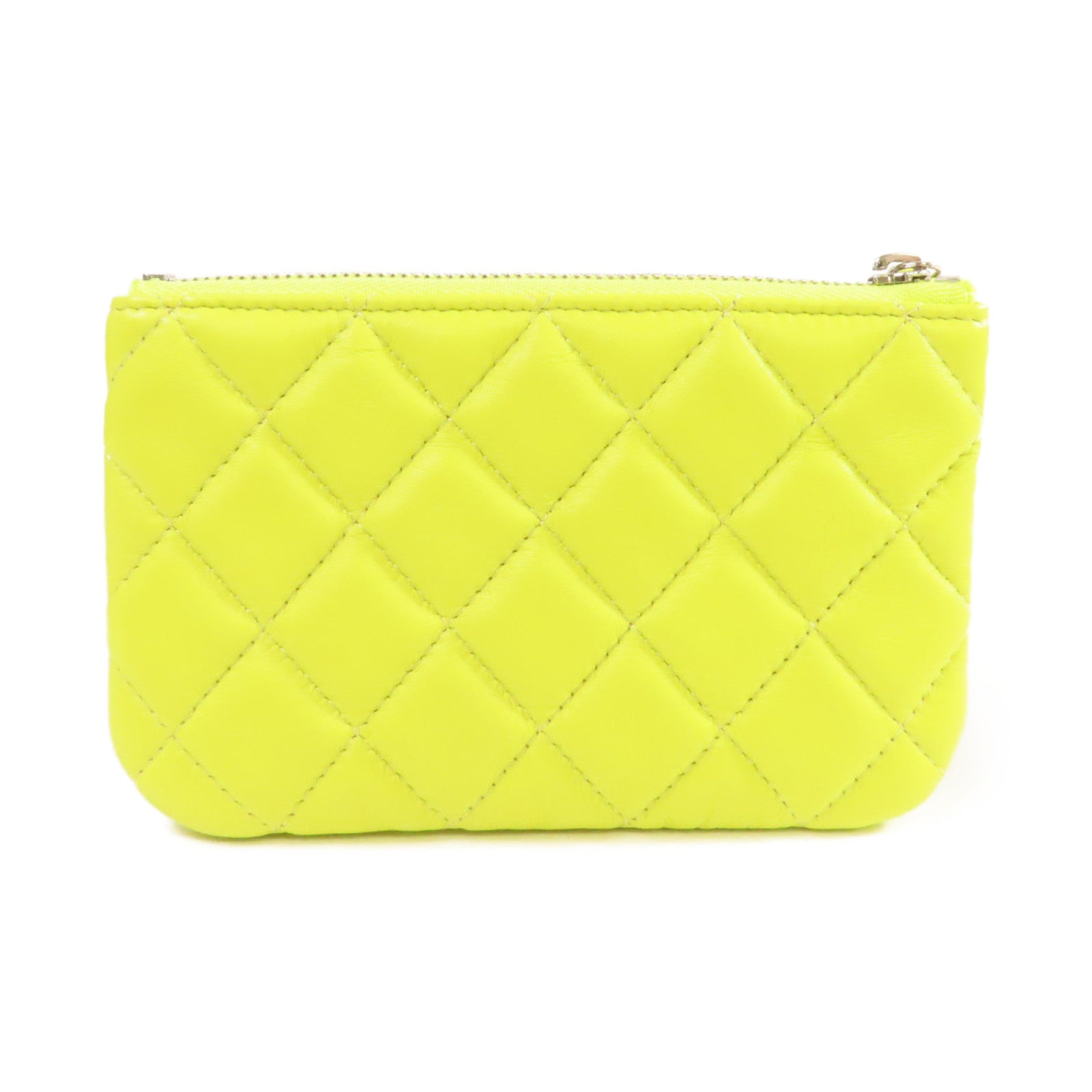 CHANEL 菱格羊皮皮革Mini Pouch金扣手拿包檸檬黃色