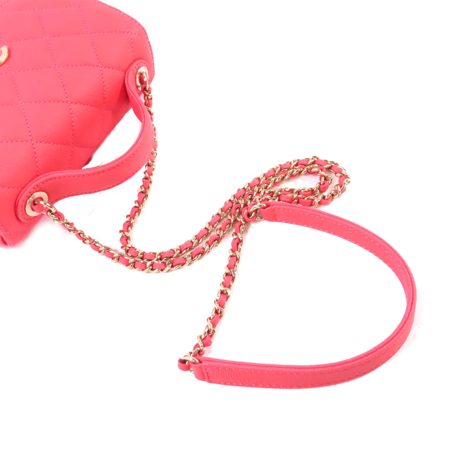 CHANEL 菱格Caviar皮革Affinity 2Way Chain Shoulder Bag金扣鏈帶手挽肩背兩用袋粉紅色