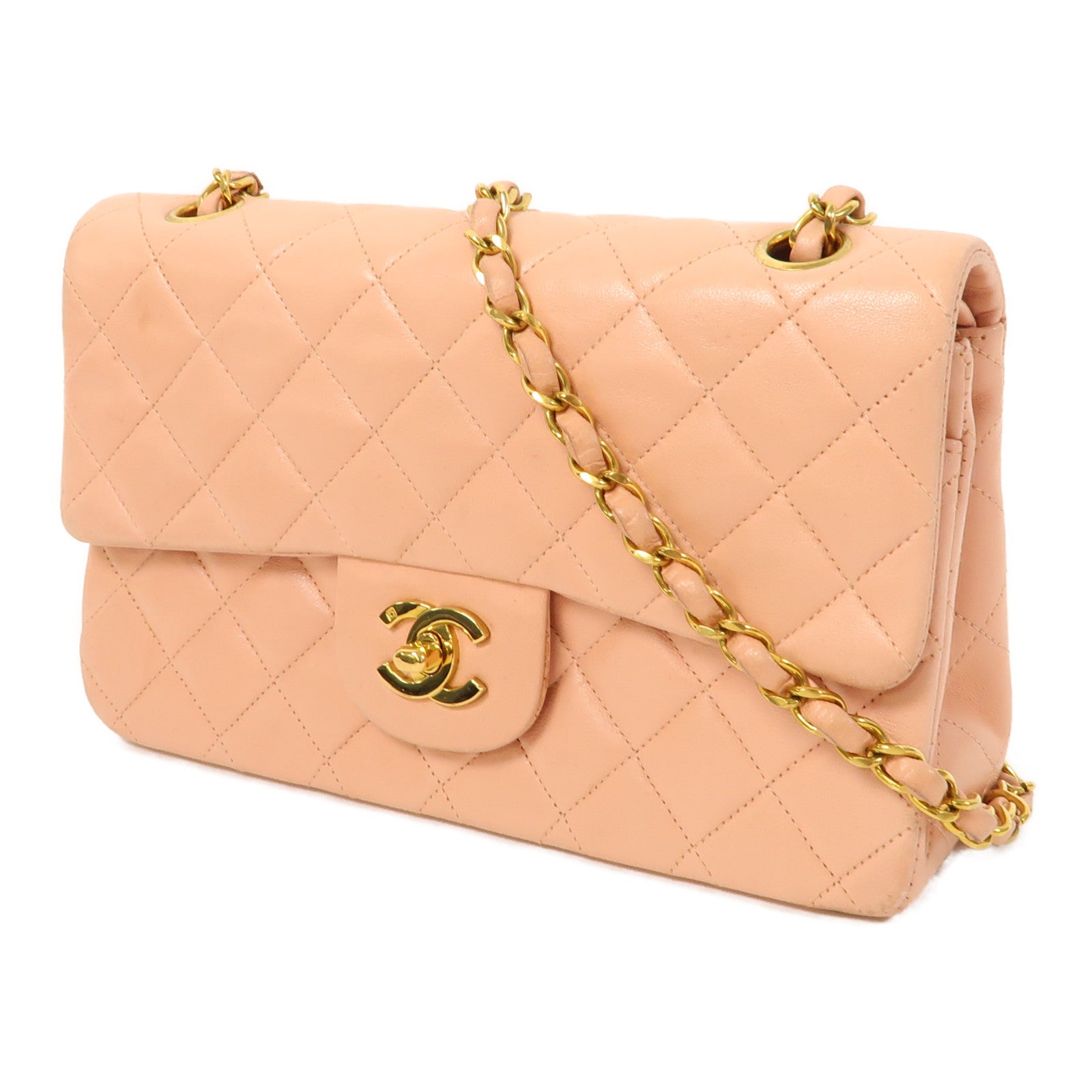 CHANEL 【激減優惠】菱格羊皮皮革Chain Shoulder金扣鏈帶肩背袋粉紅色