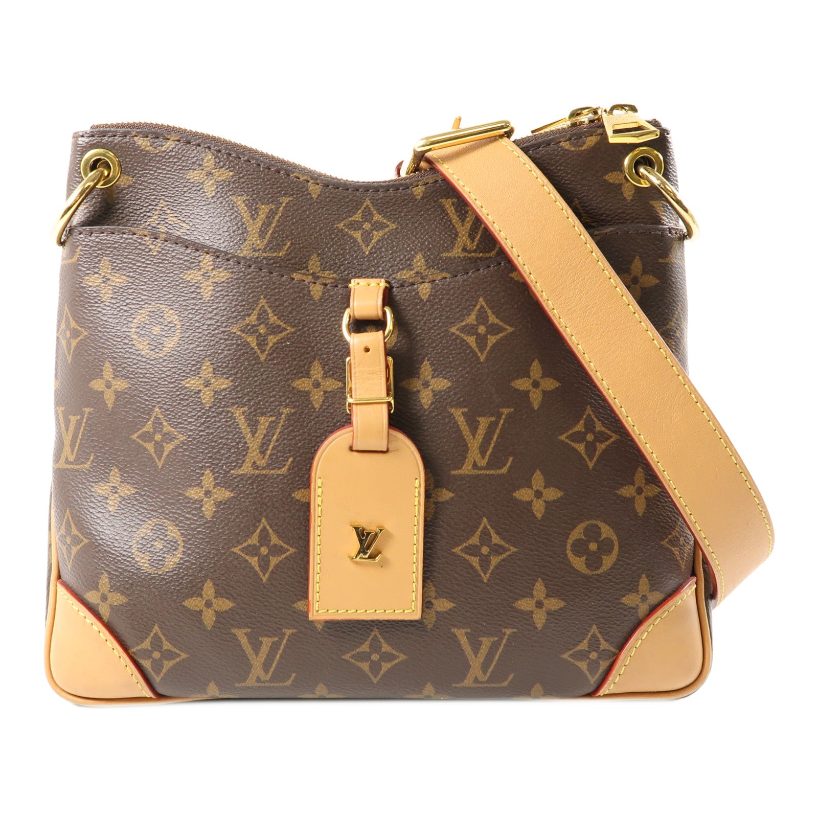 LOUIS VUITTON Monogram Odeon金扣肩背袋棕色
