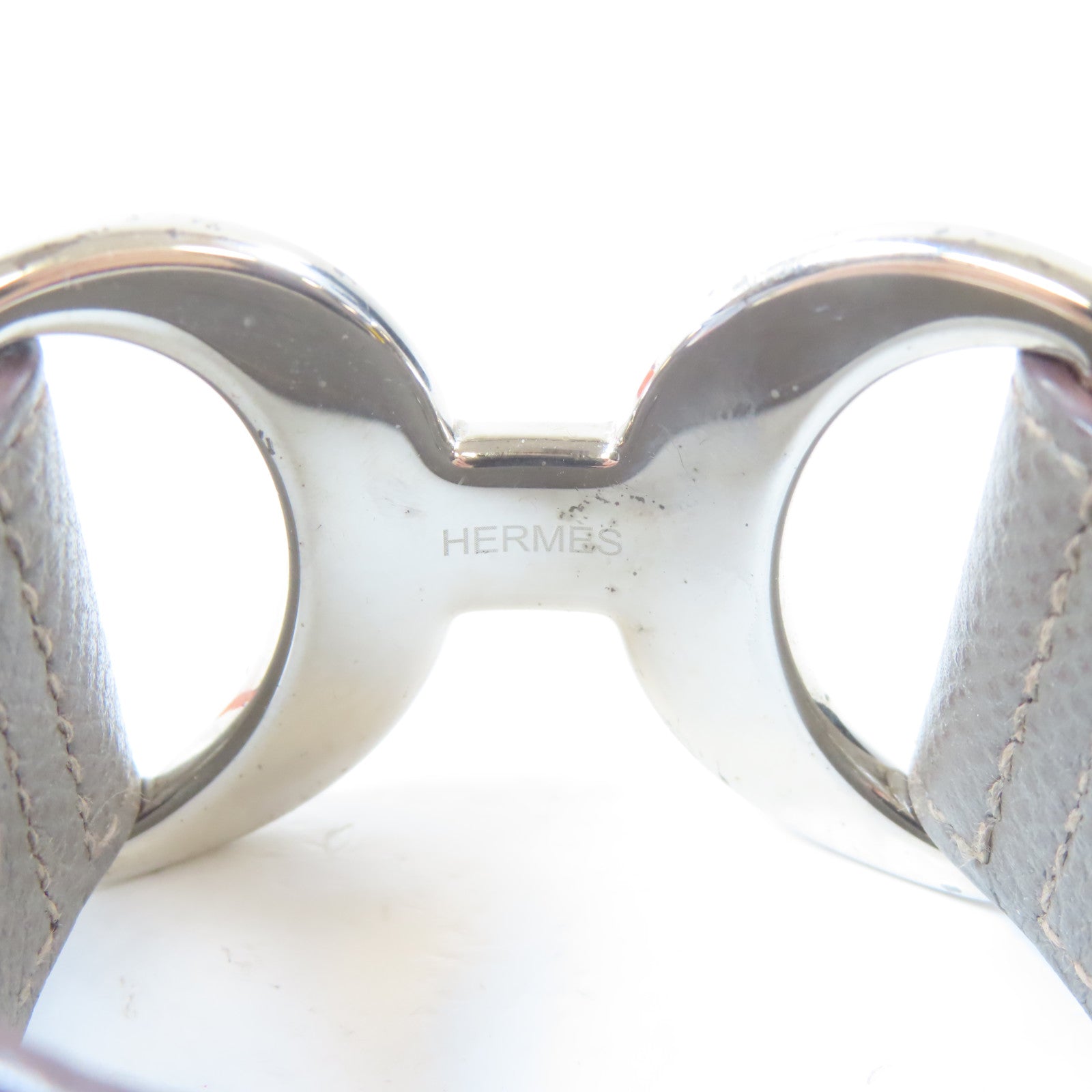 HERMES 【激減優惠】Epsom皮革/金屬Pavane Bracelet銀扣手鐲Etain/錫灰色Hermes#XS/#15cm