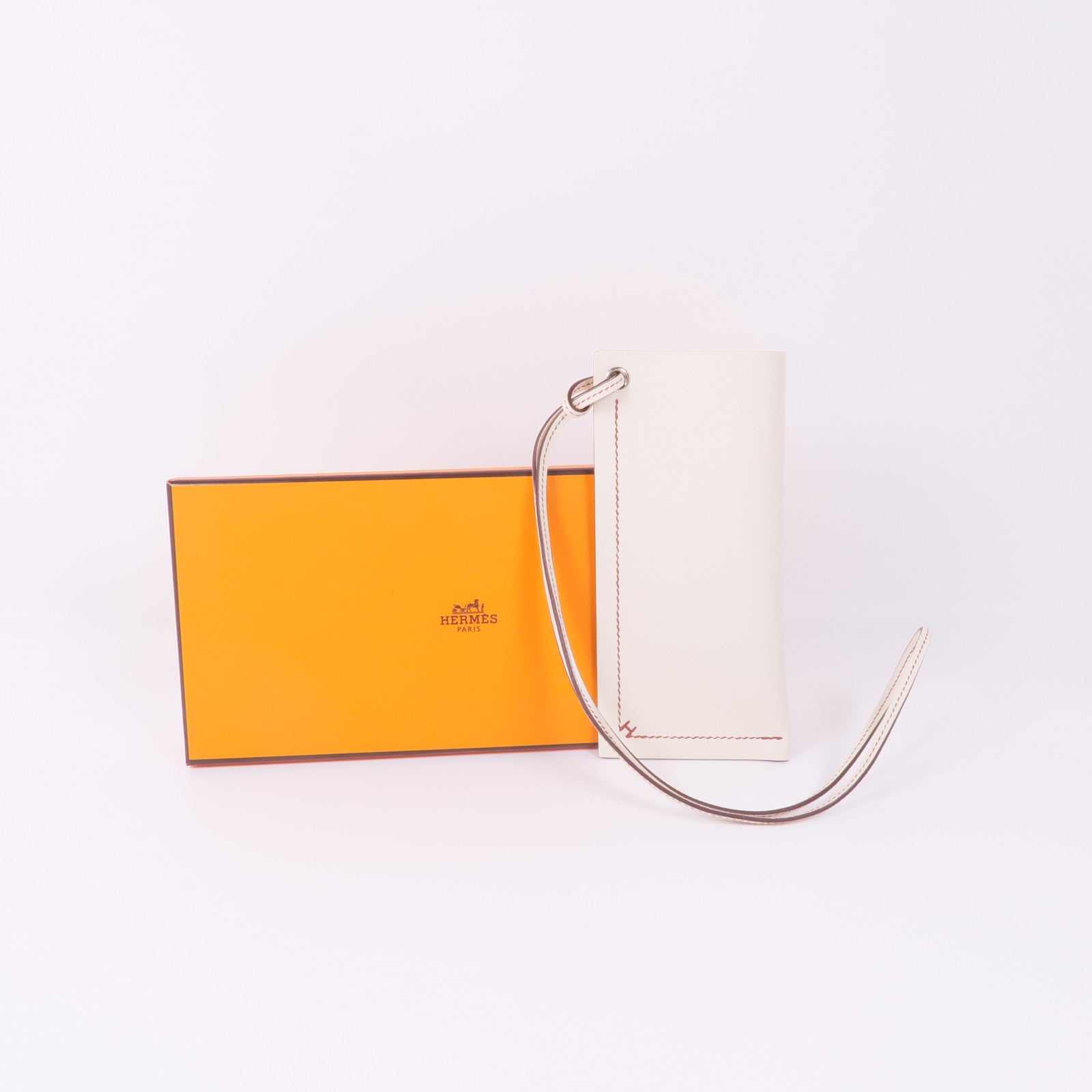 HERMES Epsom皮革H Sellier Glasses Case銀扣眼鏡盒Craie