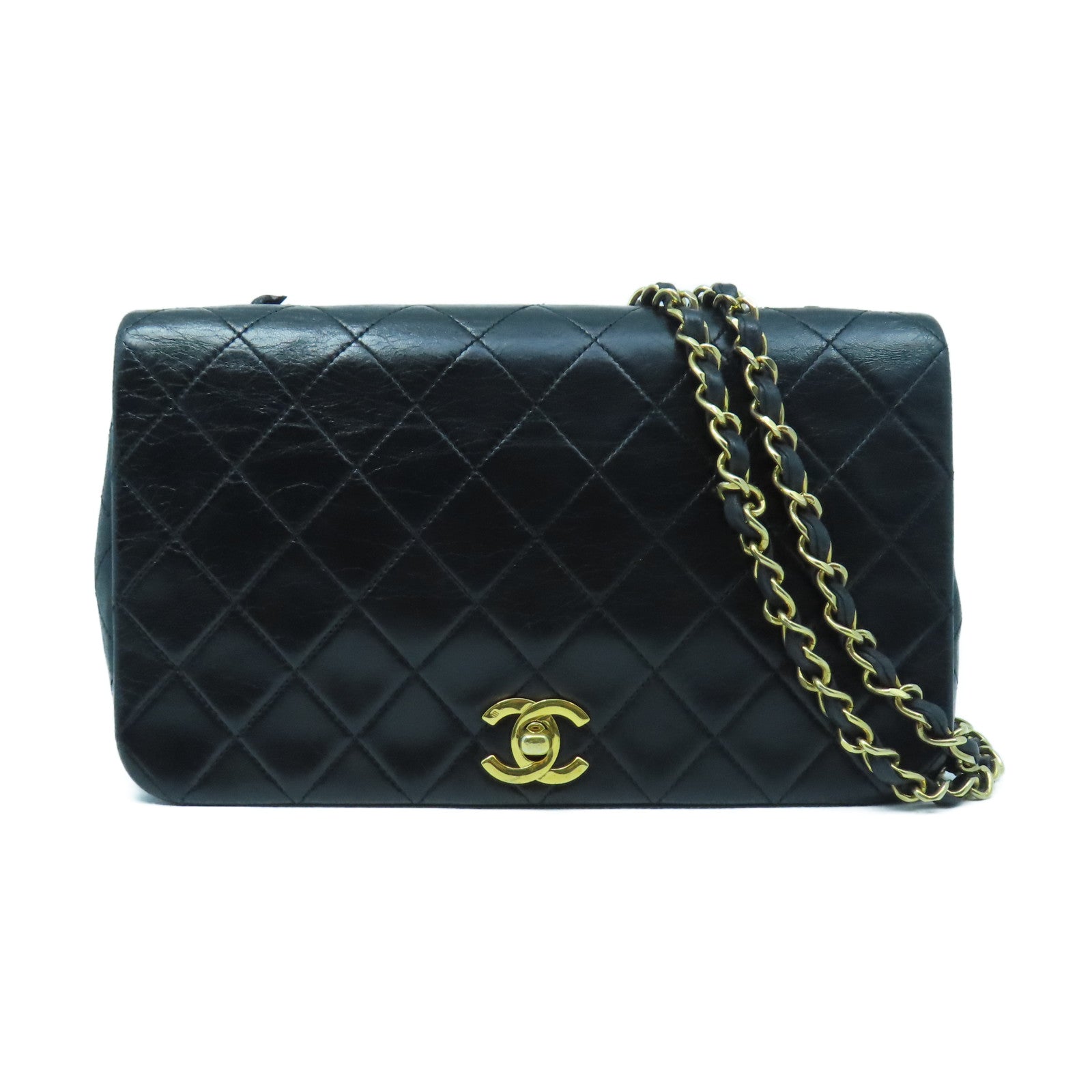 CHANEL rhombic sheepskin leather Chain Shoulder gold buckle shoulder bag black