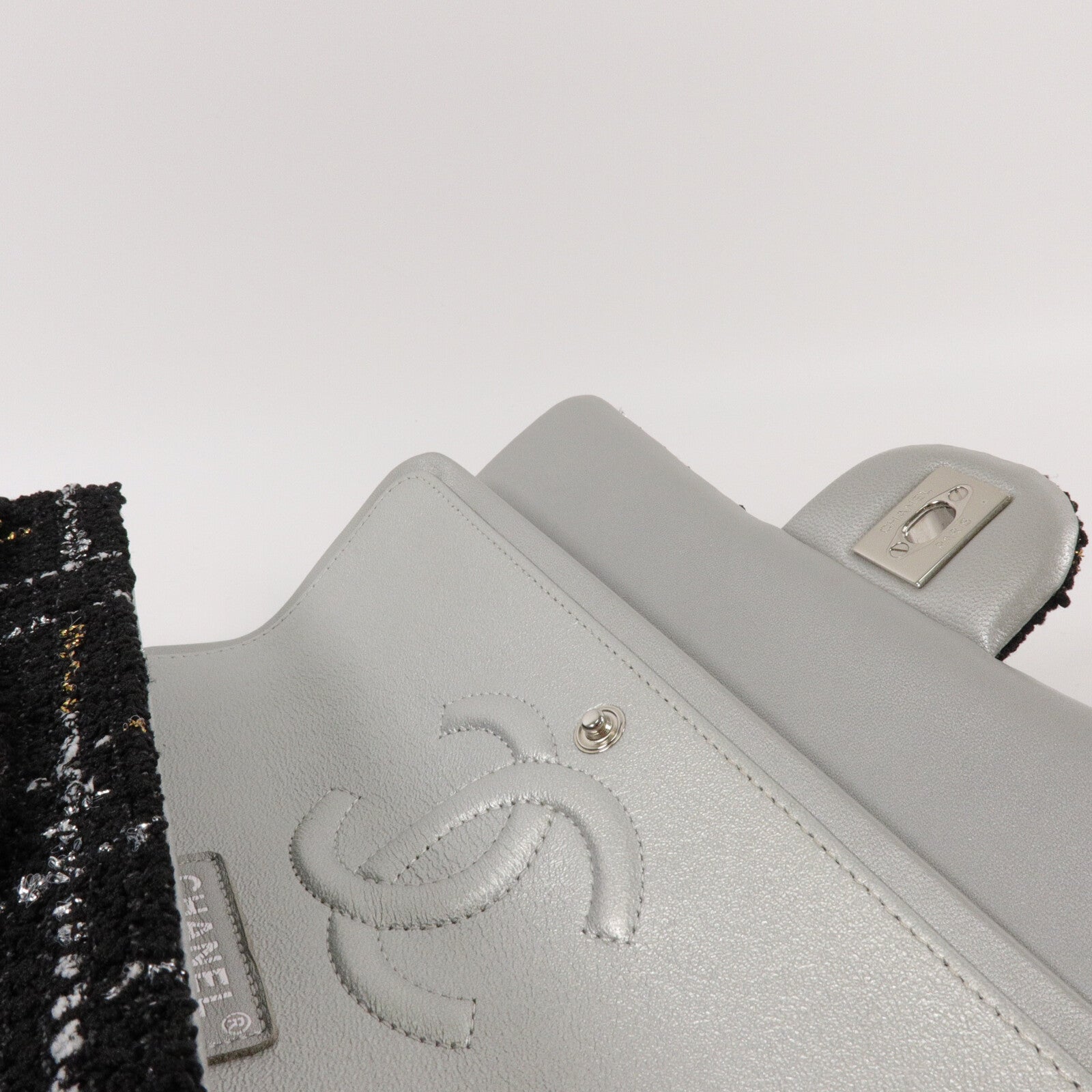 CHANEL Tweed/牛皮皮革Classic Flap Tweed鏈帶肩背袋