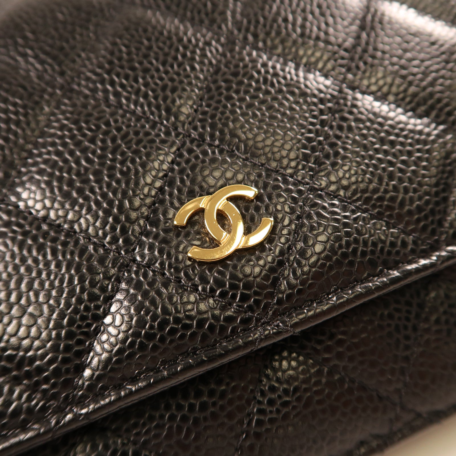 CHANEL 牛皮皮革Wallet On Chain金扣鏈帶肩背袋黑色