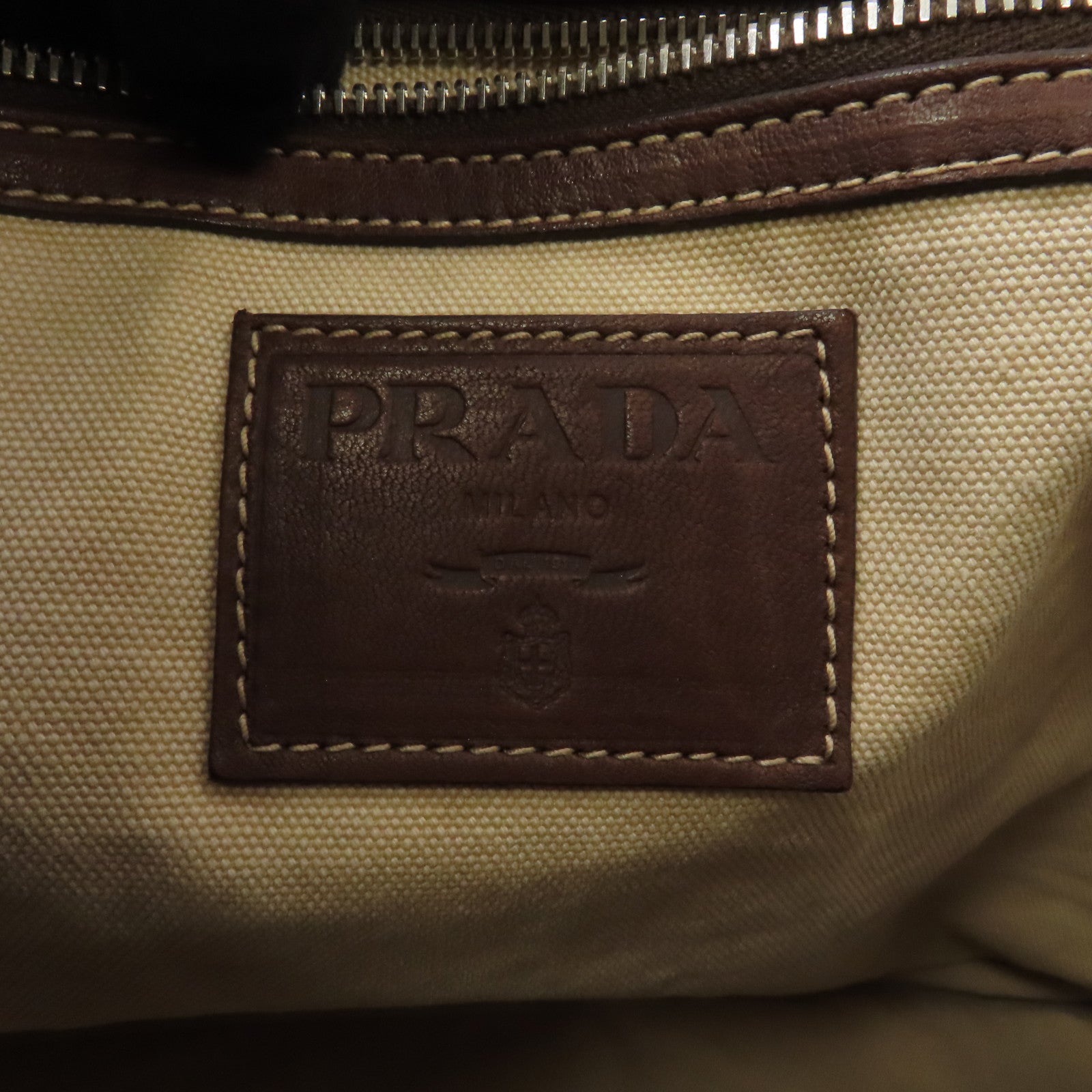 PRADA 帆布Tote Bag銀扣手挽袋米色
