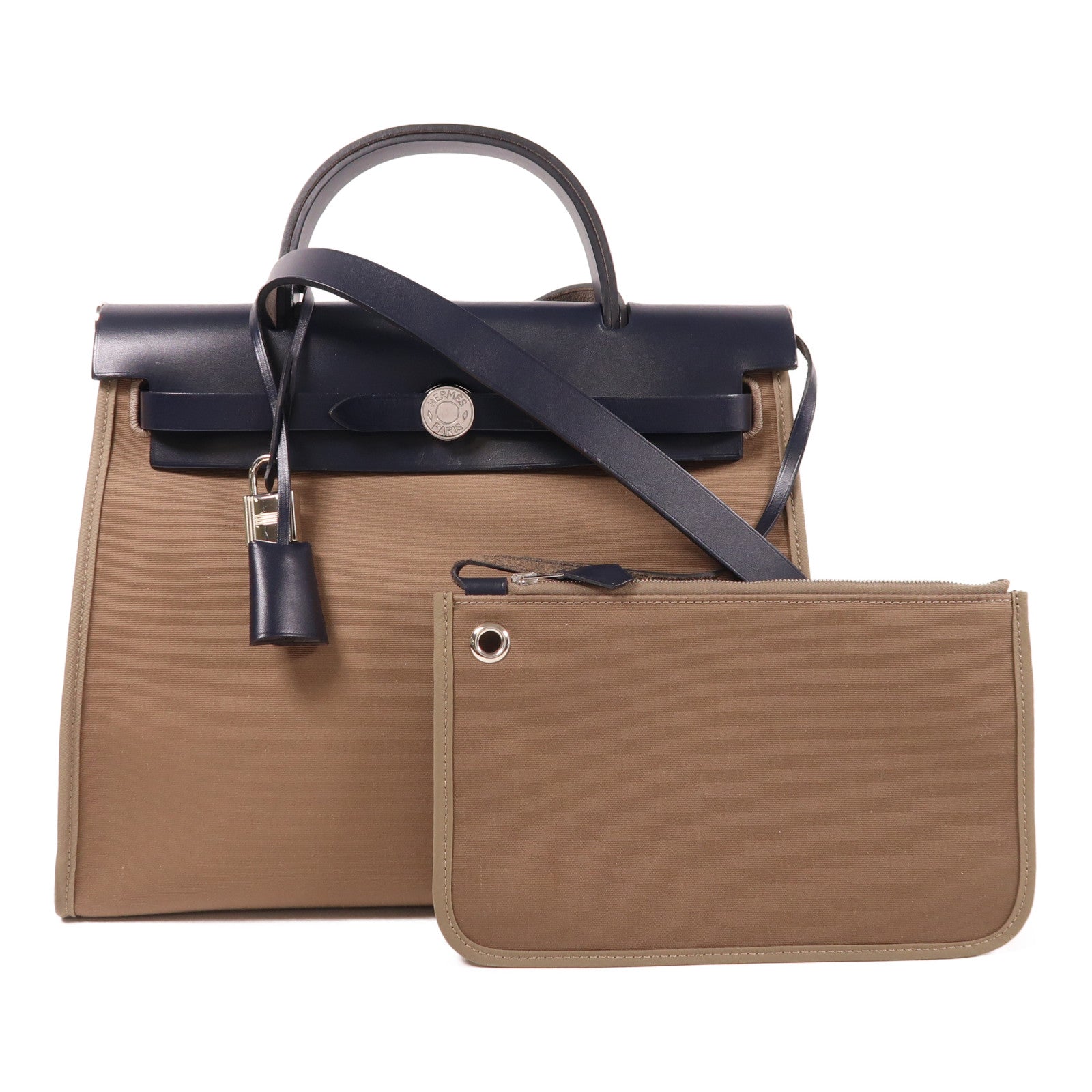 HERMES 【激減優惠】帆布Herbag 31 PM銀扣手挽肩背兩用袋