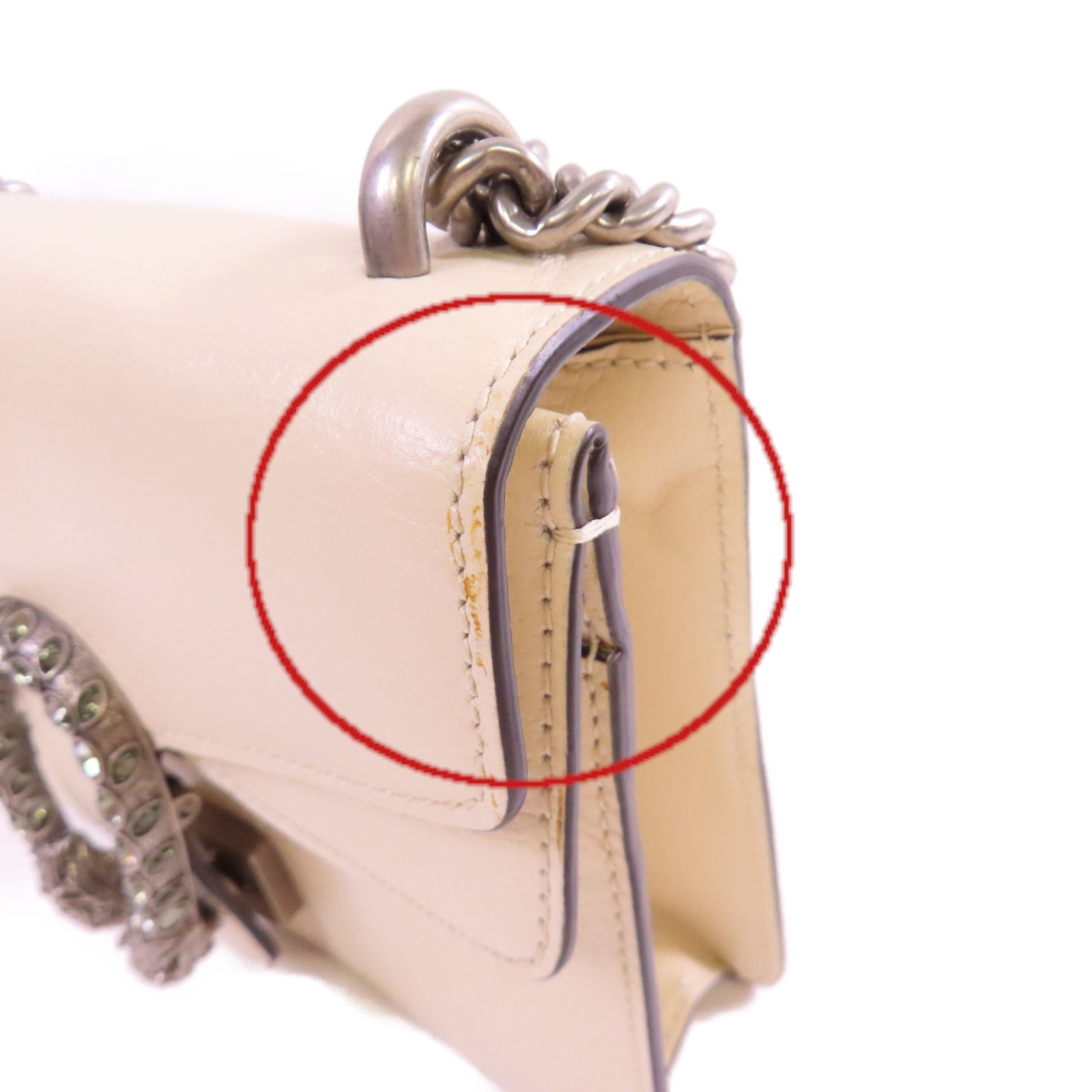 GUCCI 【激減優惠】牛皮皮革Dionysus Mini Shoulder Bag銀扣鏈帶肩背袋米白色