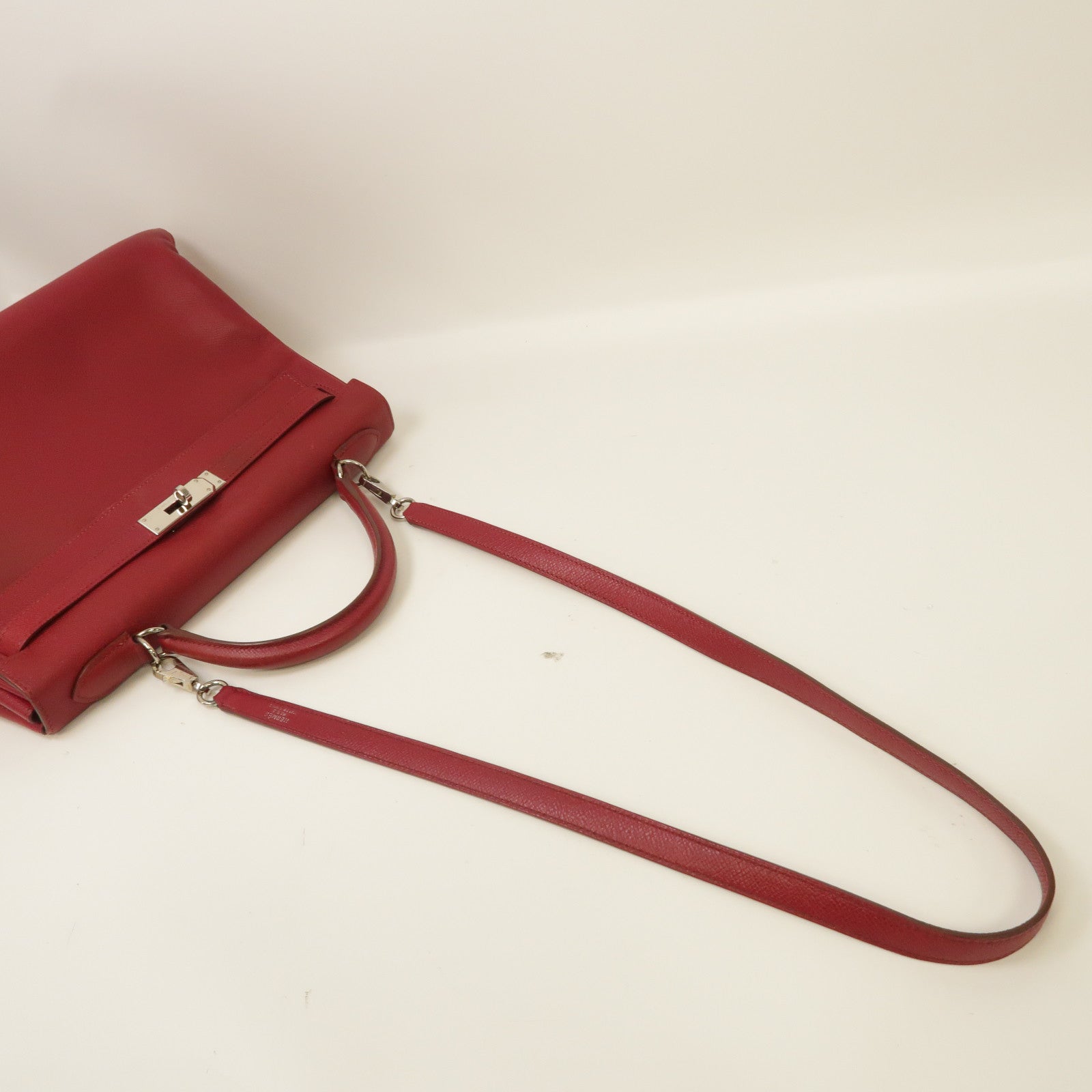 HERMES 【激減優惠】Epsom皮革Kelly 32銀扣手挽肩背兩用袋Ruby/紅色