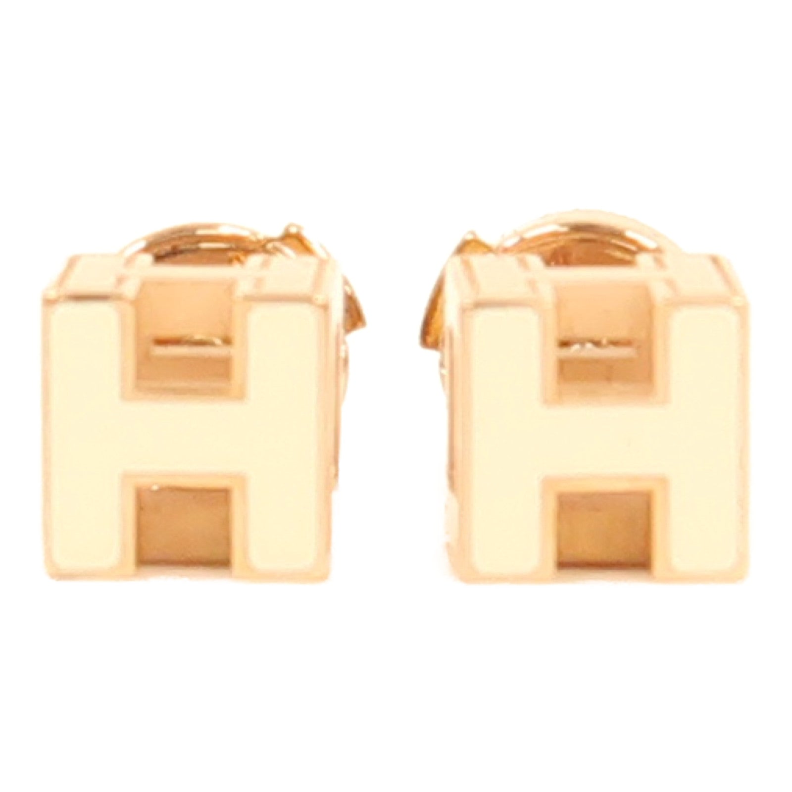 HERMES 金屬H Cube耳環白色/金色