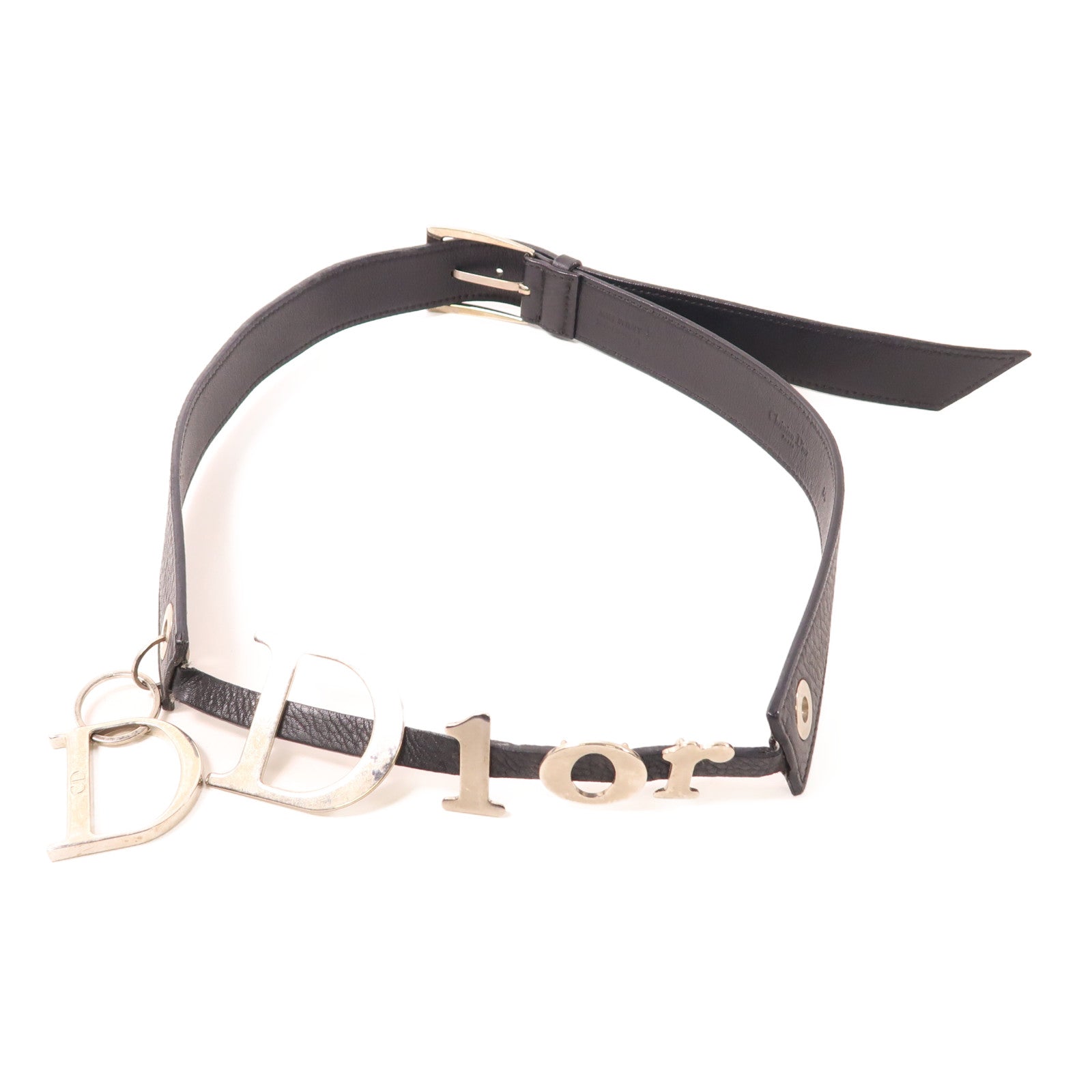 Dior 牛皮皮革Belt銀扣皮帶黑色