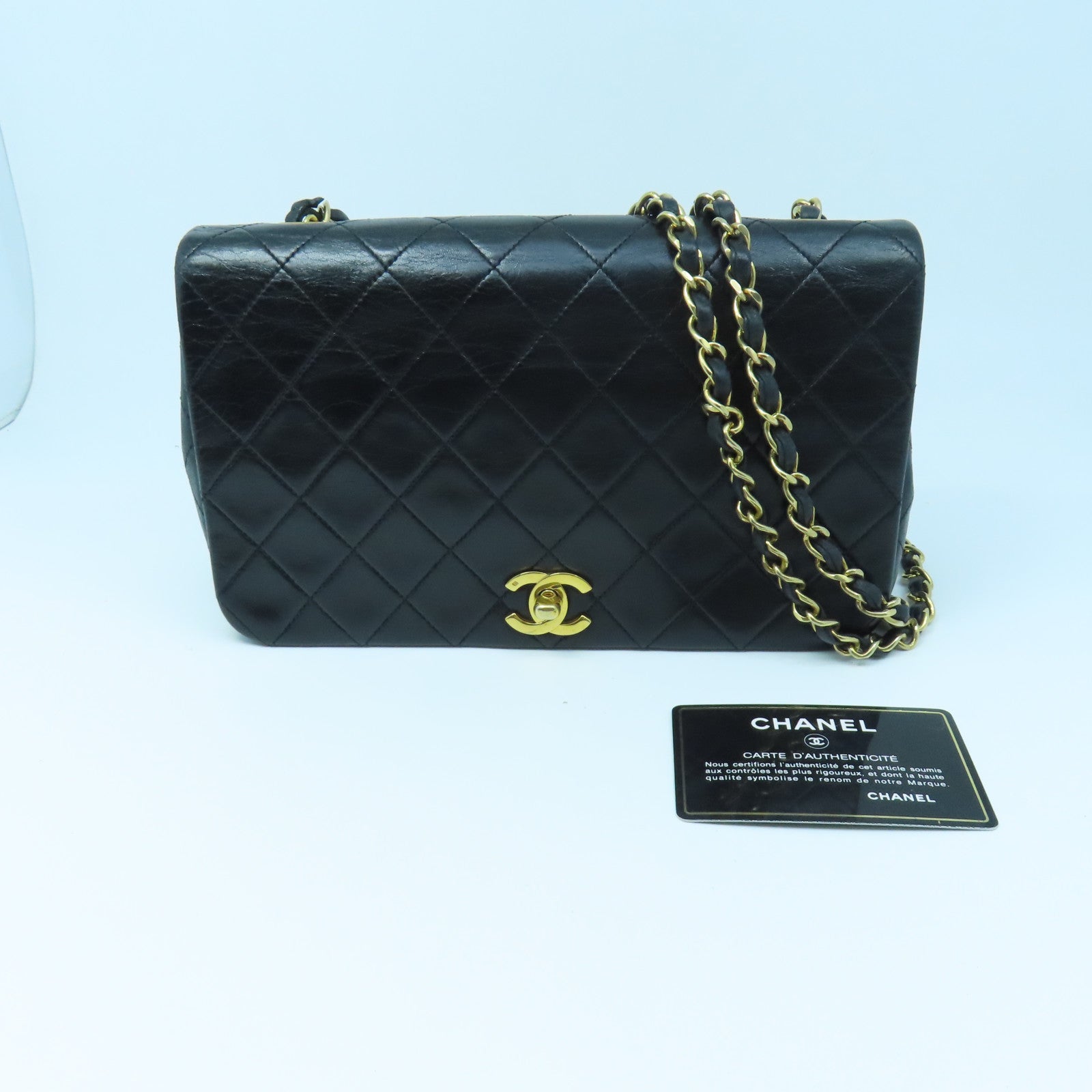 CHANEL rhombic sheepskin leather Chain Shoulder gold buckle shoulder bag black
