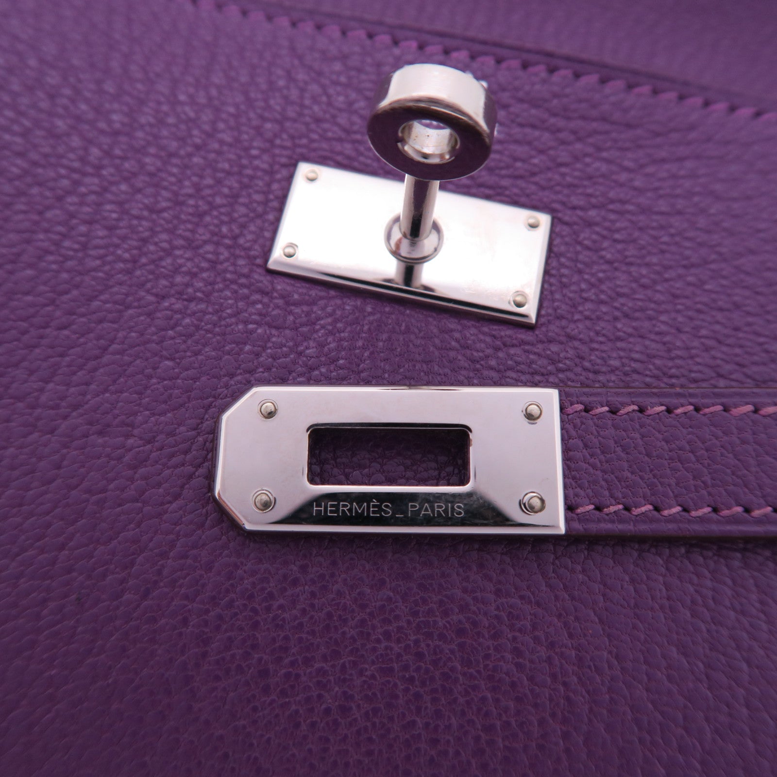 HERMES 【激減優惠】Chevre皮革Kelly Long Wallet銀扣長錢包鱷魚紫色